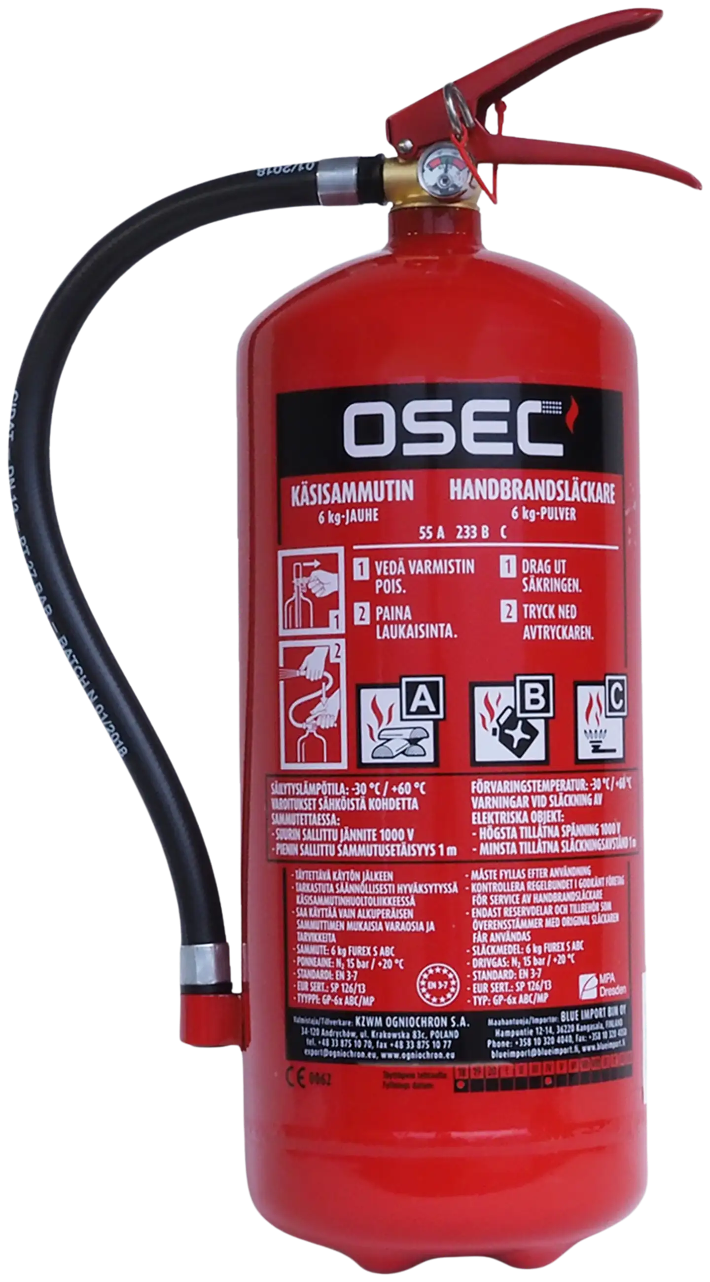 Osec jauhesammutin 6 kg 55A/233B/C - 1