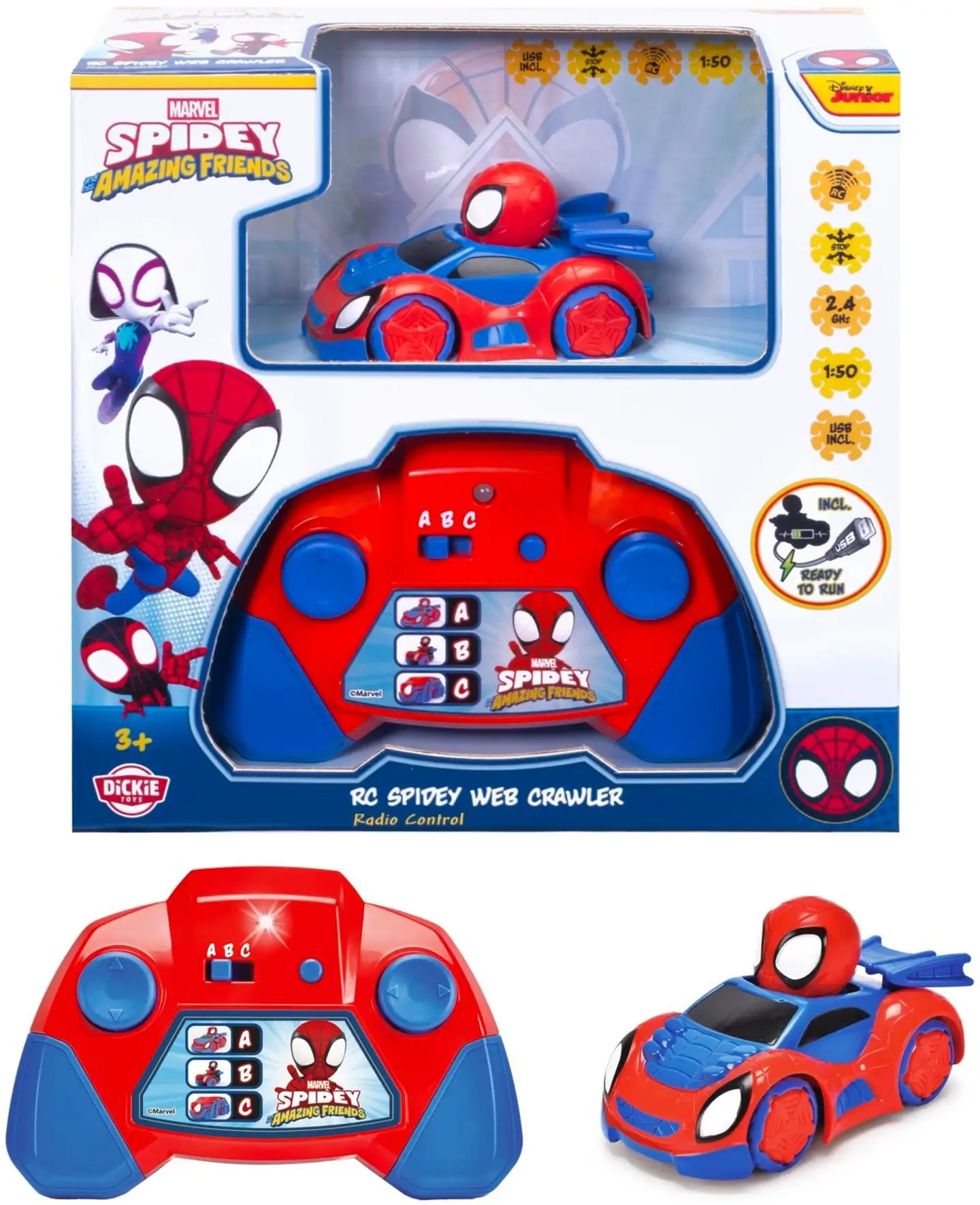 Dickie Toys RC Spidey Web-Crawler 8 cm, 1:50, 2-kanavainen, 2,4 GHz, USB-lataus - 1