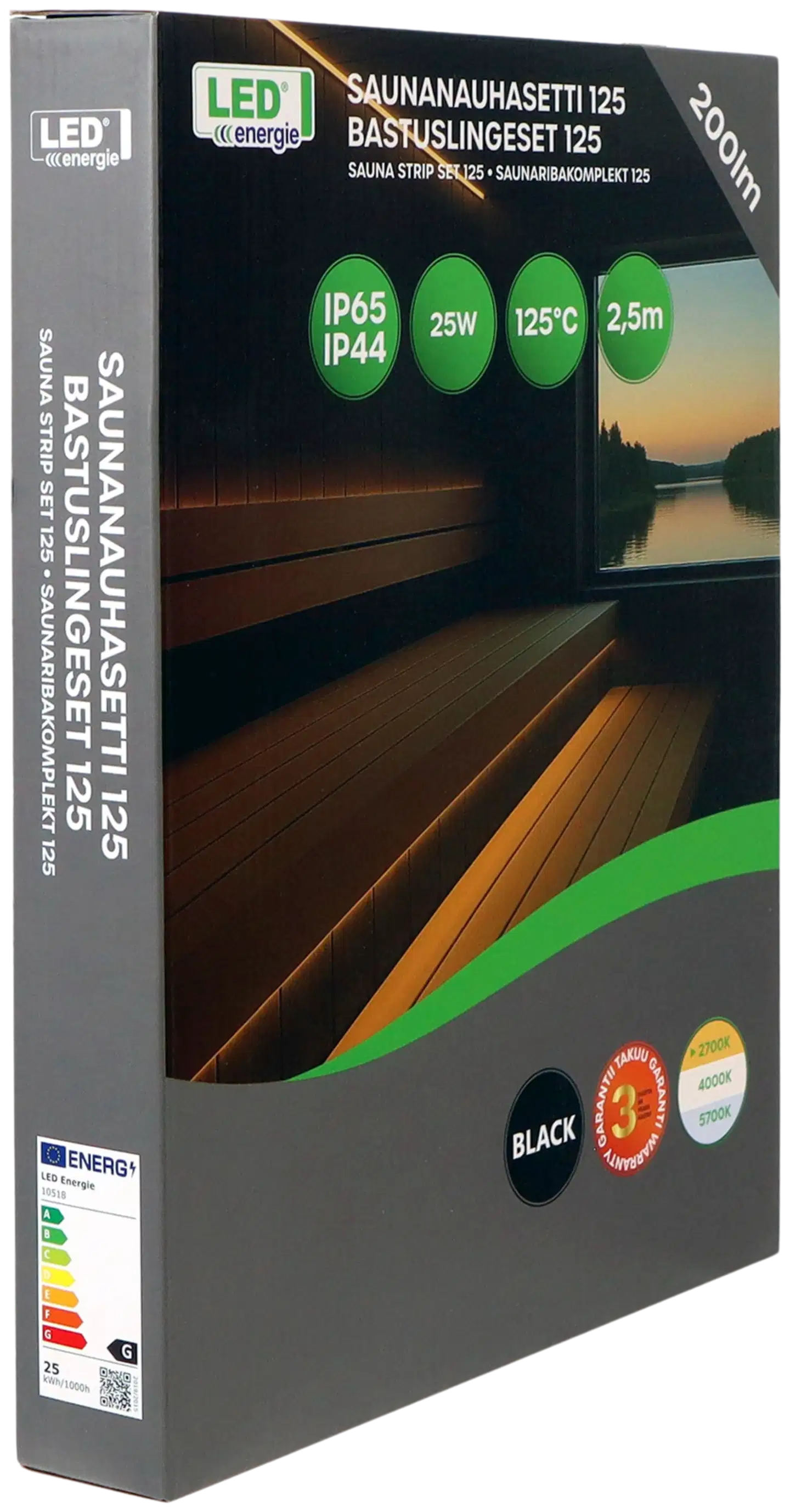 Led Energie Saunanauhasetti 125 musta 2,5m 2700K 10W/m IP44/IP65  200lm himmennettävä - 5
