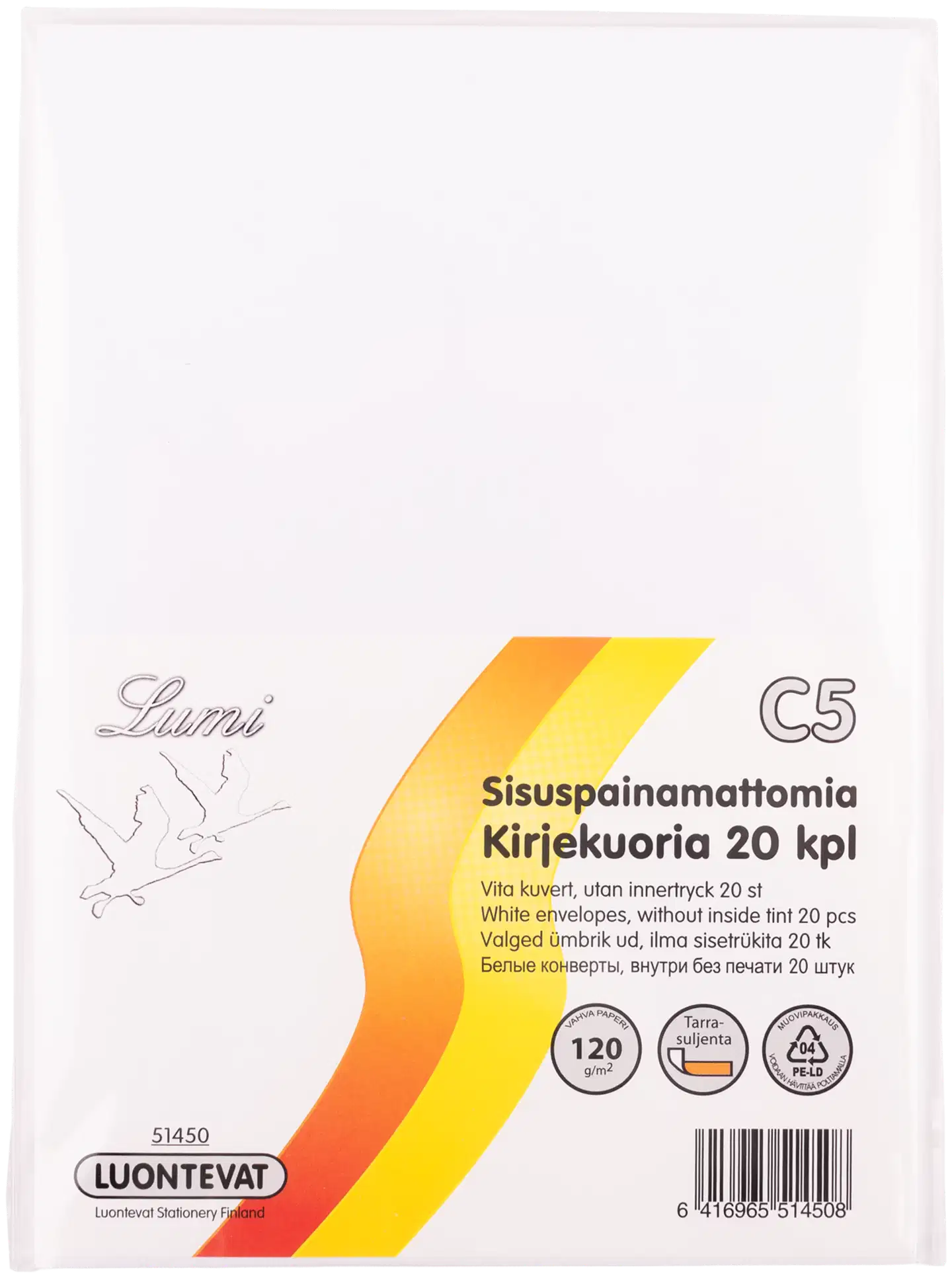 Luontevat kirjekuori Lumi C5 valkoinen tarrasuljenta 20 kpl - 1