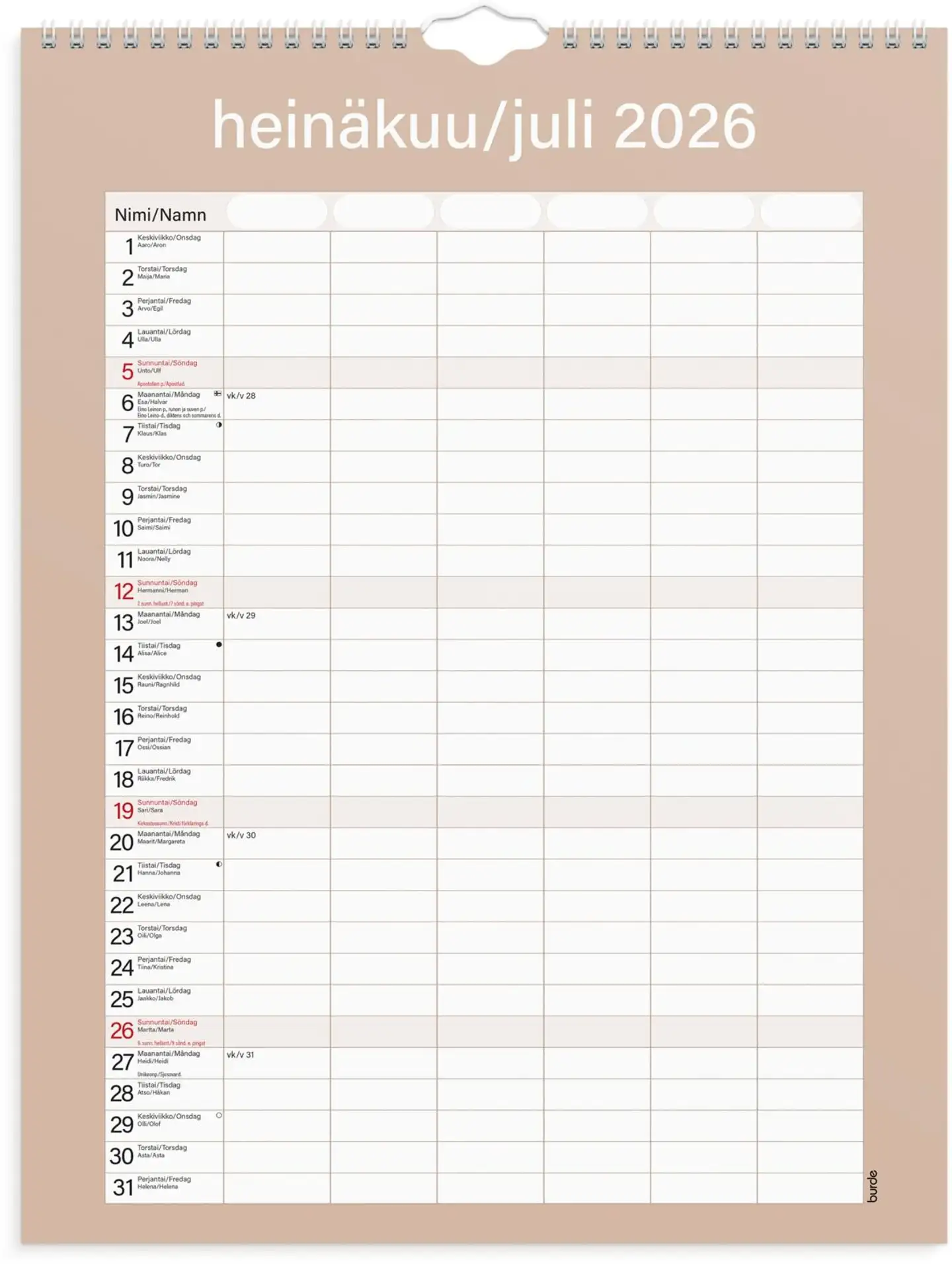 Burde Perhekalenteri 2026 Kätevä - 4