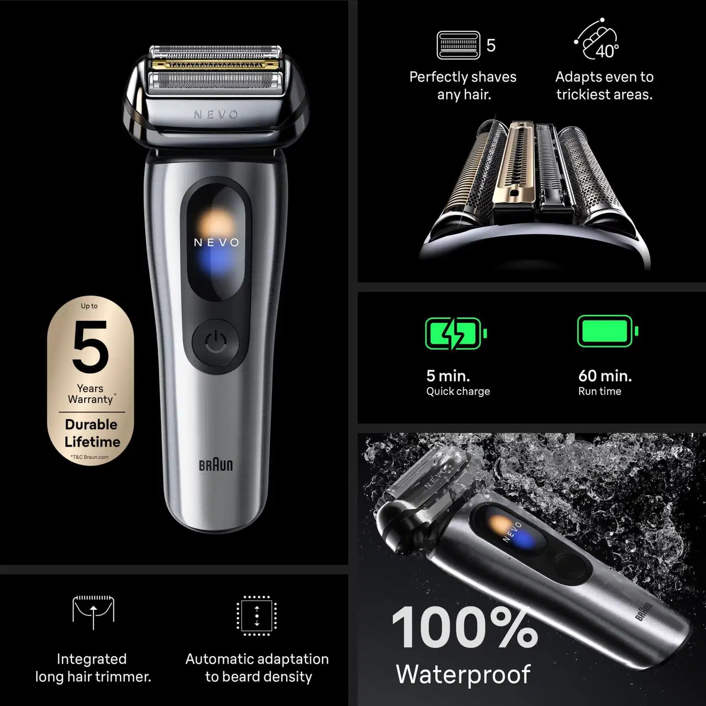 Braun NEVO parranajokone NEVO11000C hopea - 8