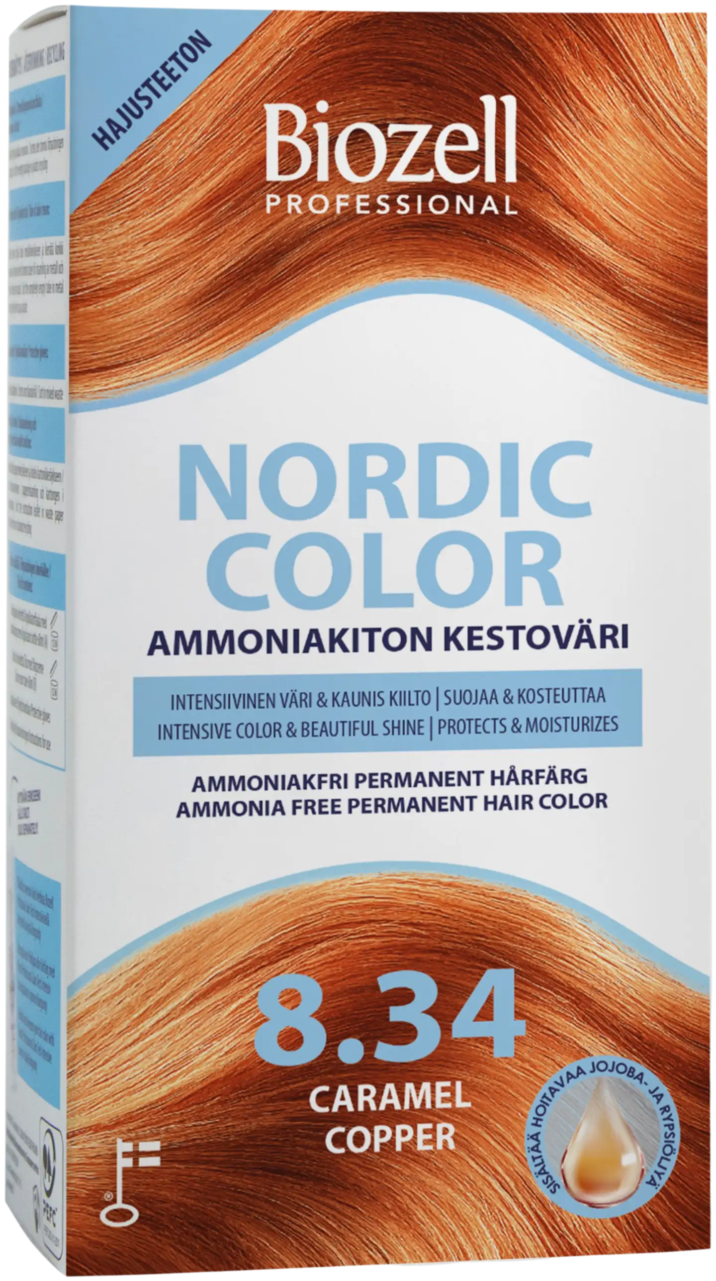 Biozell Professional Nordic Color ammoniakiton kestoväri Caramel Copper 8.34 2x60ml