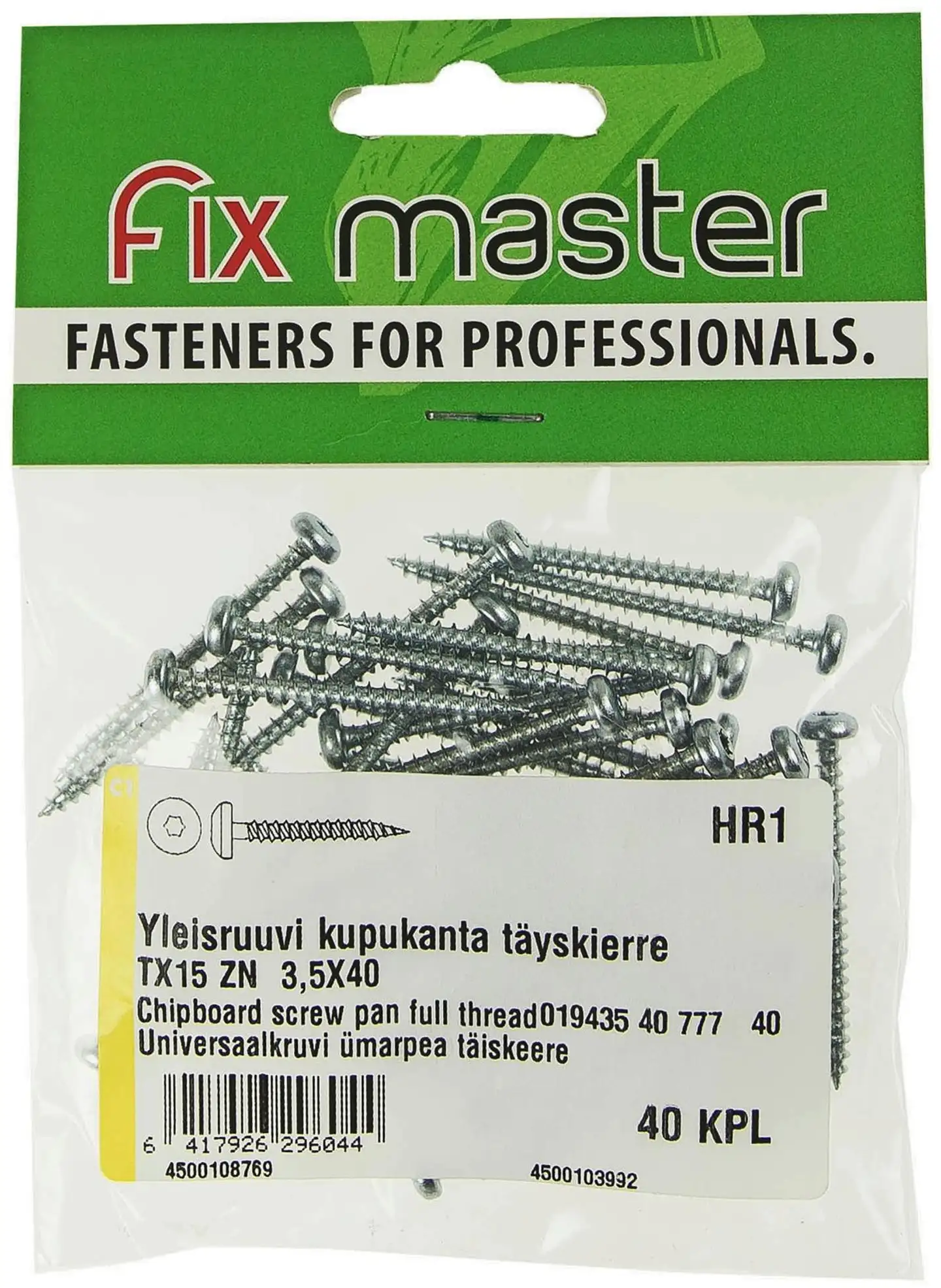 Fix Master yleisruuvi kupukanta täyskierre torx15 3,5X40 sinkitty 40kpl