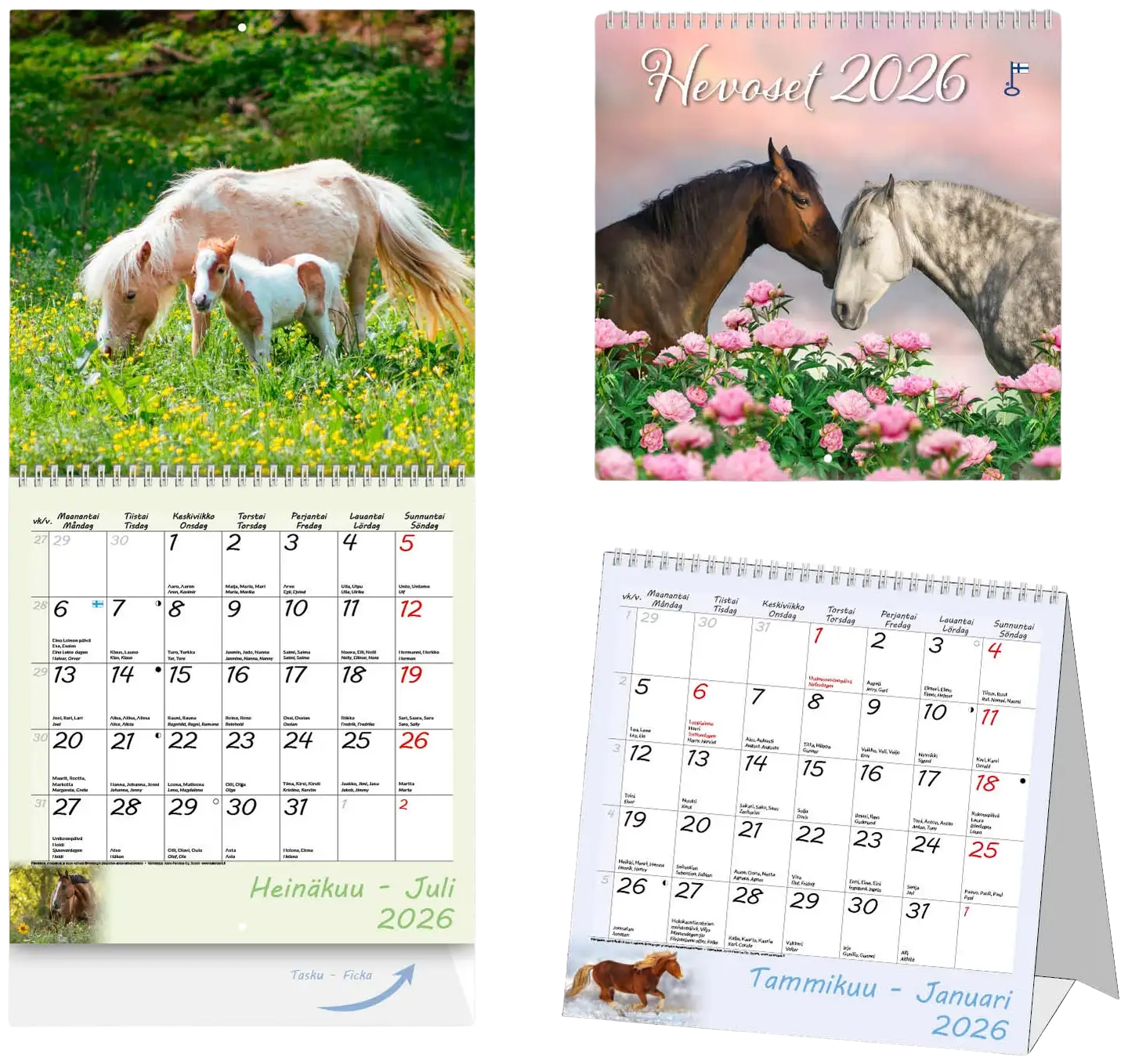 Aikataos seinäkalenteri Hevoset 2026