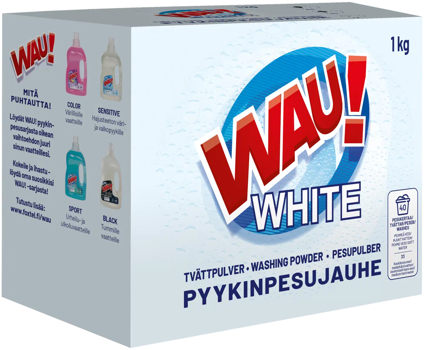 WAU! Pyykinpesujauhe White valkopyykille 1 kg 33 pesua