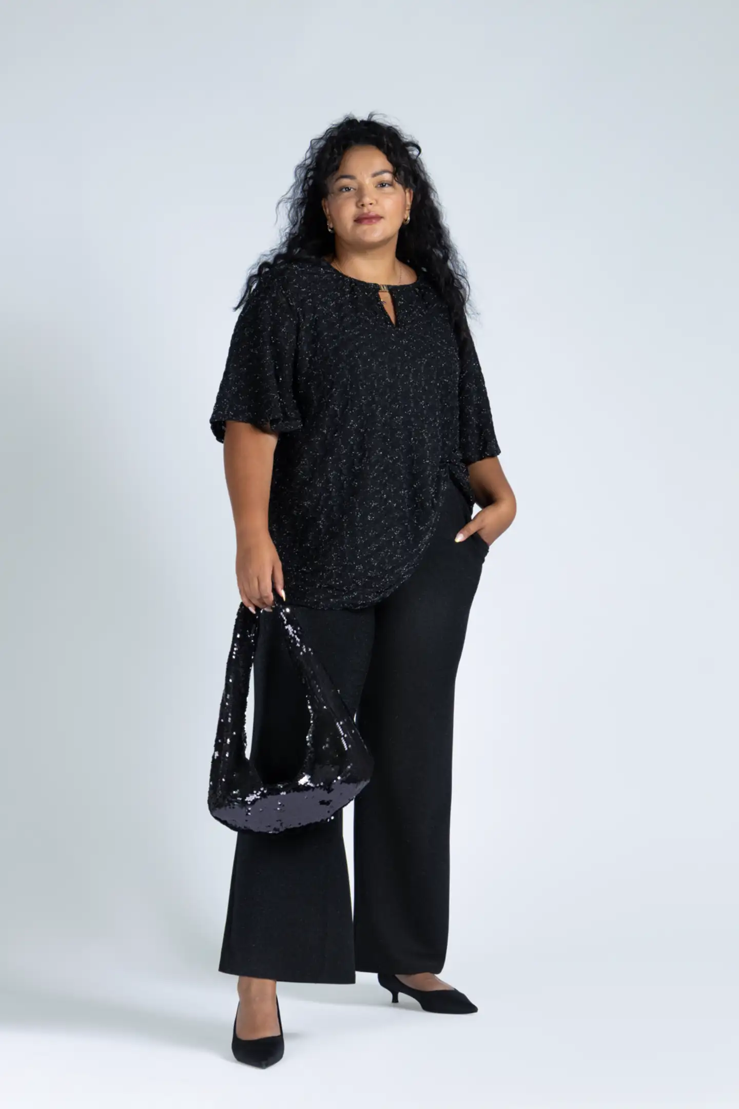 Now Curvy naisten juhlatunika 11861 - Glitter Black - 3