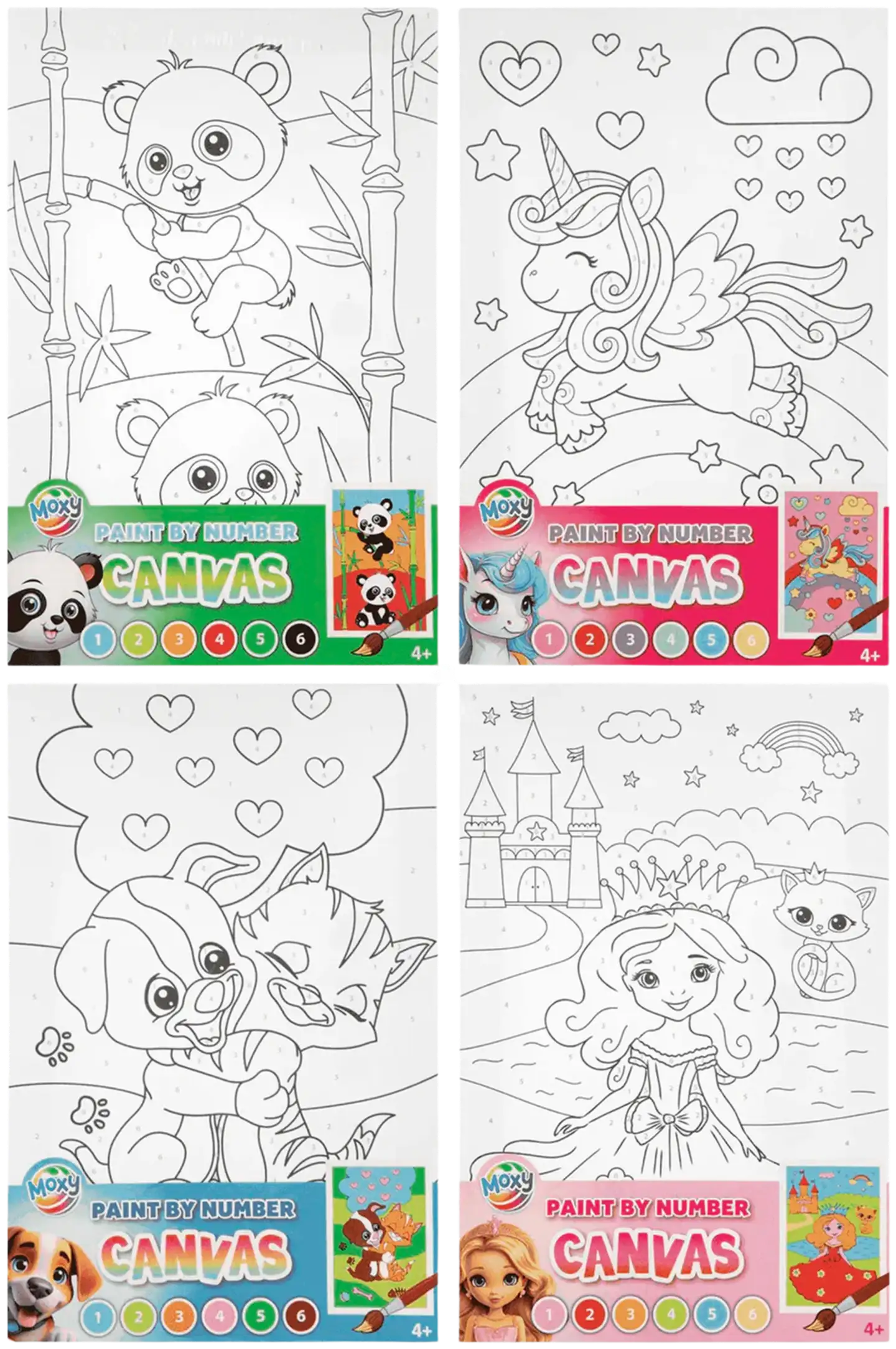 Maalaa Canvas numeroiden mukaan, 4 eril.lajit.