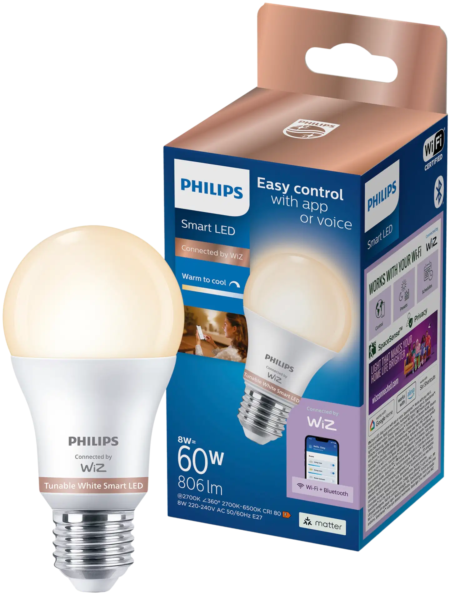 Philips Smart Lighting LED-filamenttilamppu 8W A60 E27 2700-6500K 806lm tunable white - 1