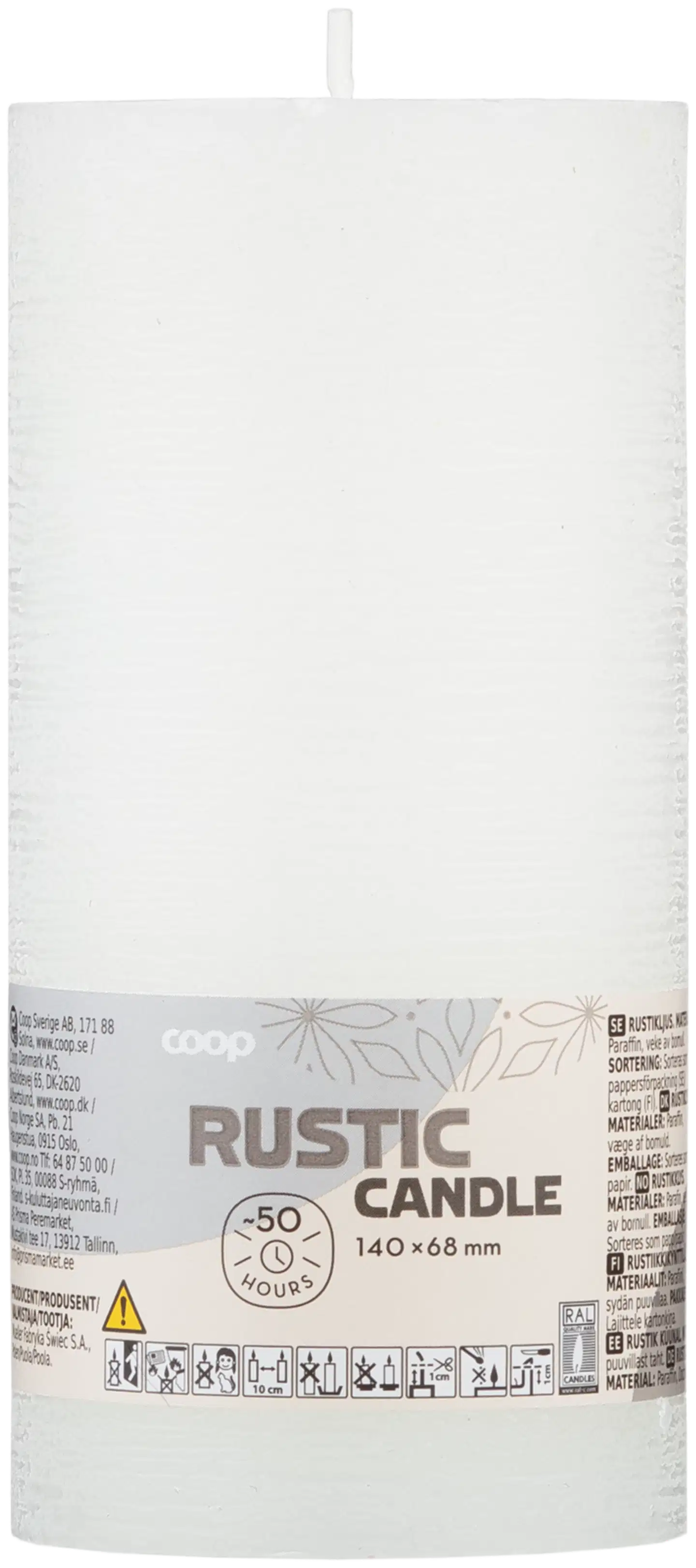 Coop rustiikki huurrekynttilä valkoinen 7x14cm