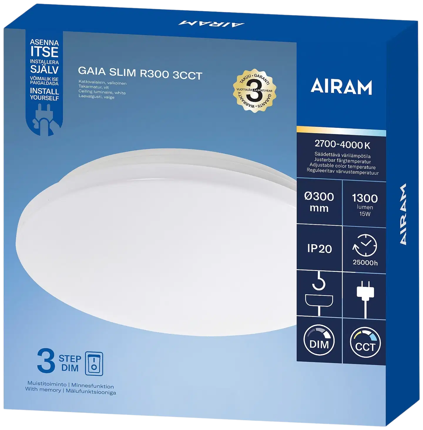 Plafondi Airam Gaia Slim R300 15W/3CCT 3-STDIM - 2