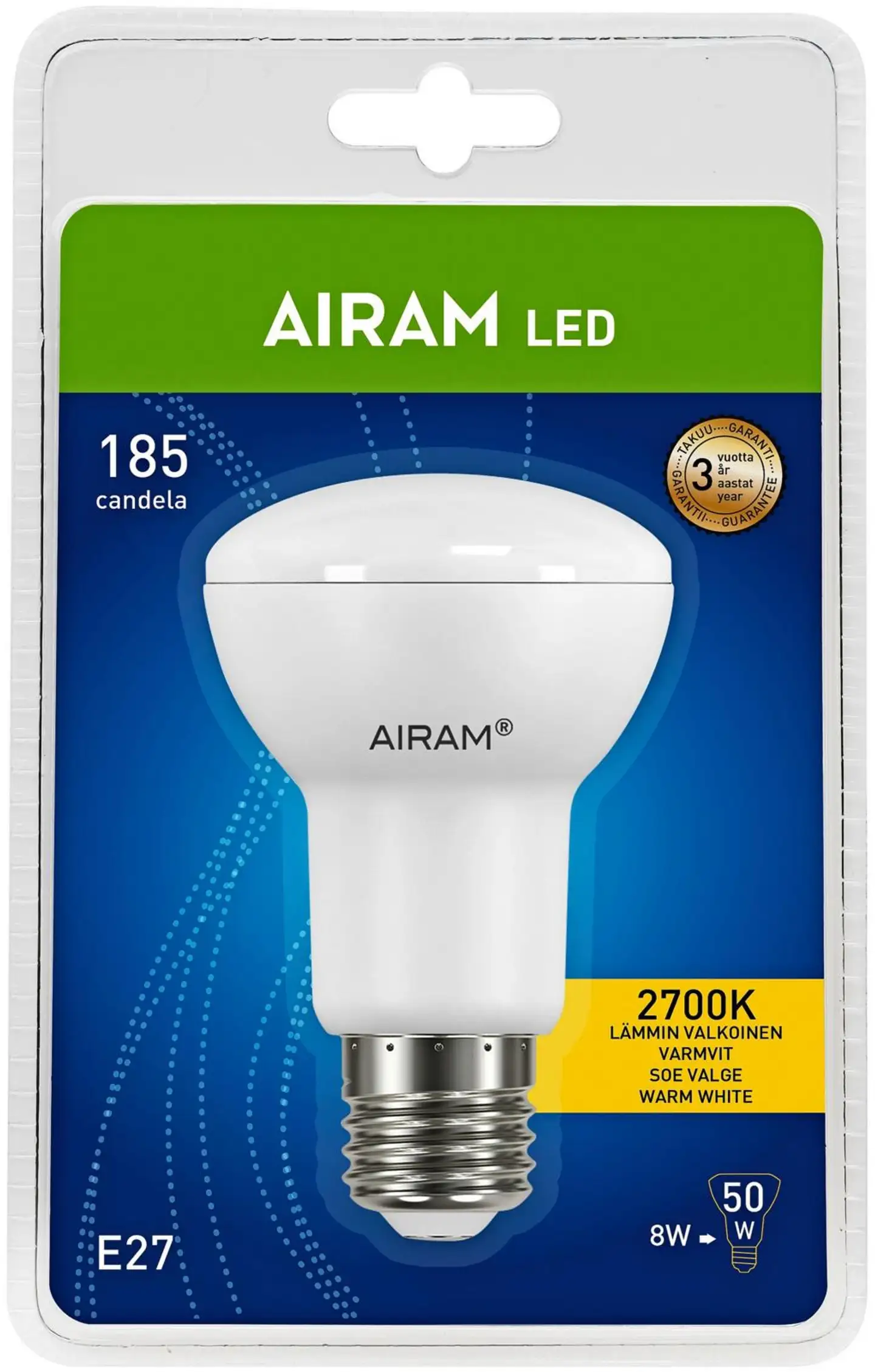 Airam Led R63 opaali kohdekupu 5,4W E27 2700K 600lm/185cd 15 000h - 2