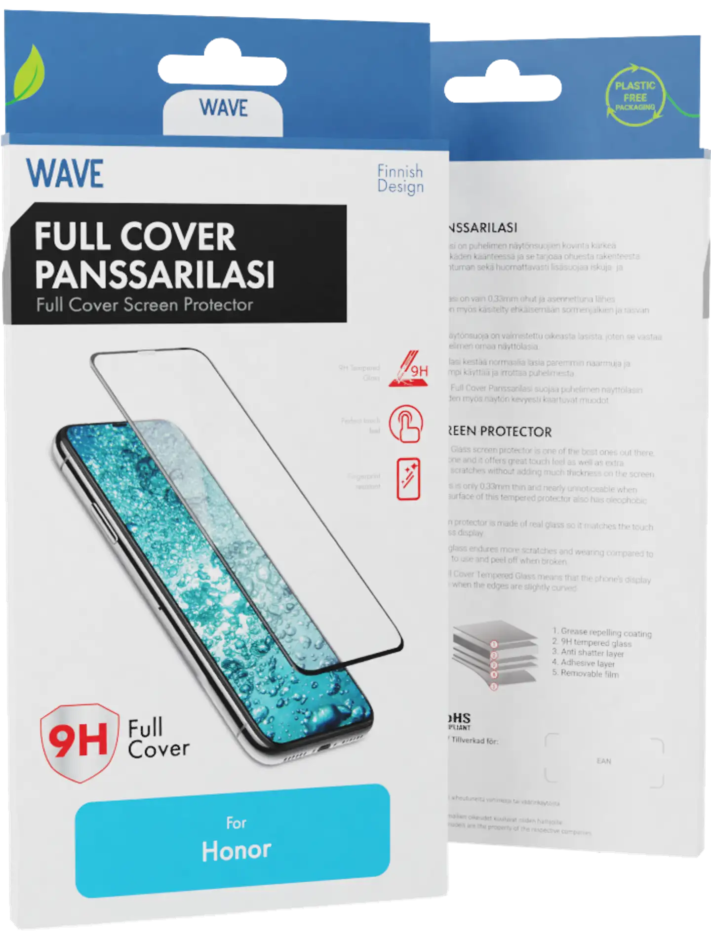 Wave Full Cover Panssarilasi, Honor X6a / Honor X6b, Musta Kehys