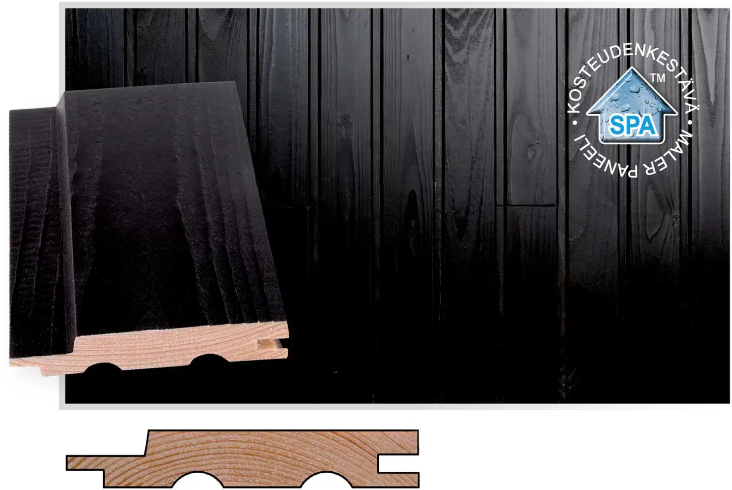 Maler  STS-5 Paneeli A-Kuusi 15x95x2400 Ympäripontattu Spa Hiili