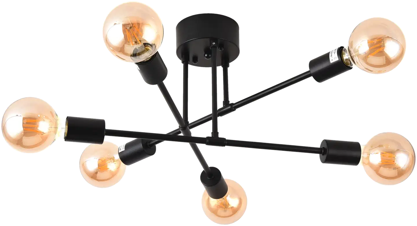 FocusLight Marylin kattovalaisin halk:52cm, kork:15cm 6xE27 max.10W LED (excl.), koukkukiinnitys, sis. Pistoke, IP20, musta - 2