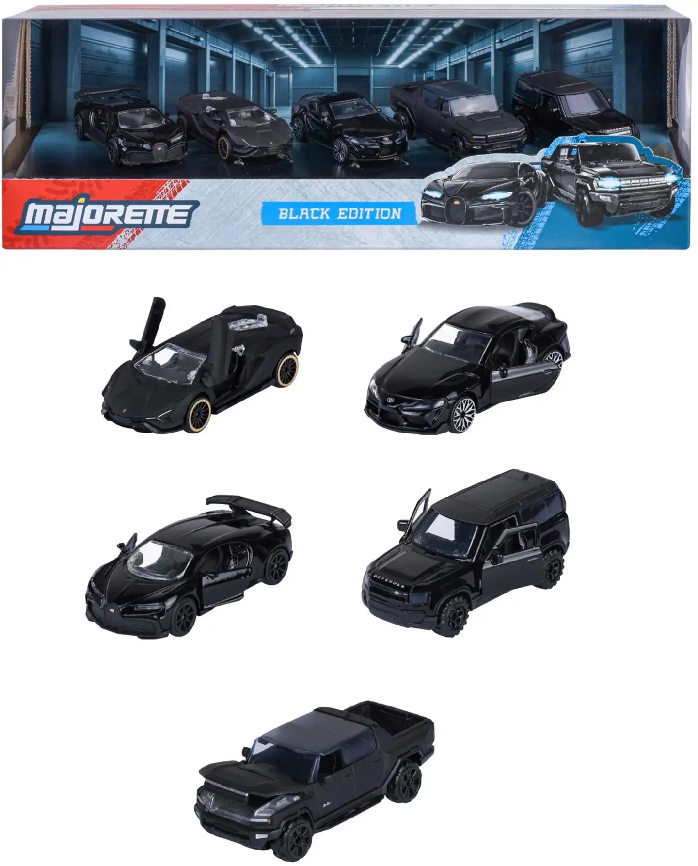Majorette Black Edition pikkuautot, metalivalettu (die-cast), 7,5 cm, 1:64, 5 kpl/lahjapakkaus - 1