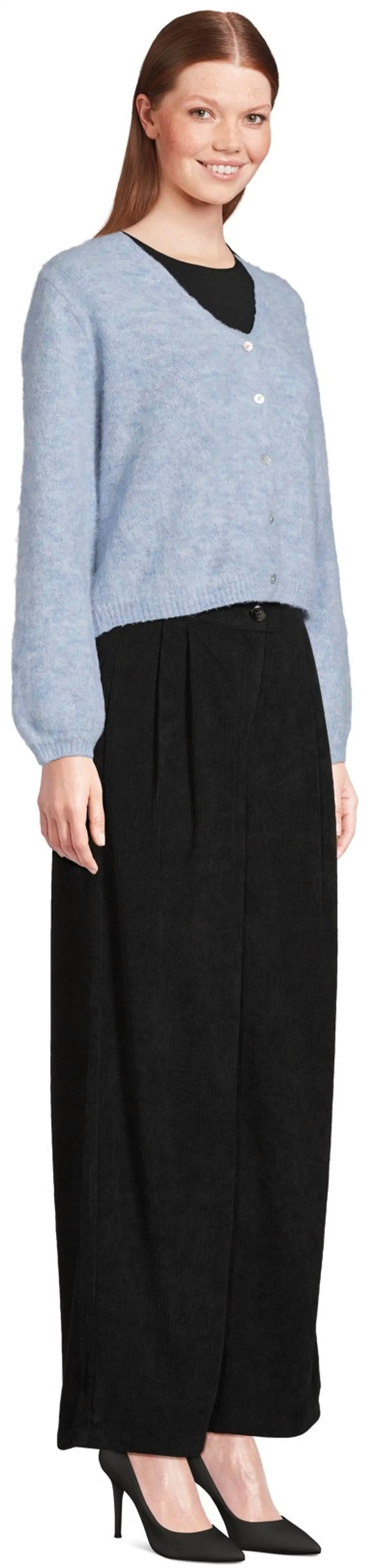 WKLY. naisten leveälahkeiset vakosamettihousut wide leg 222W312656 - Black - 4