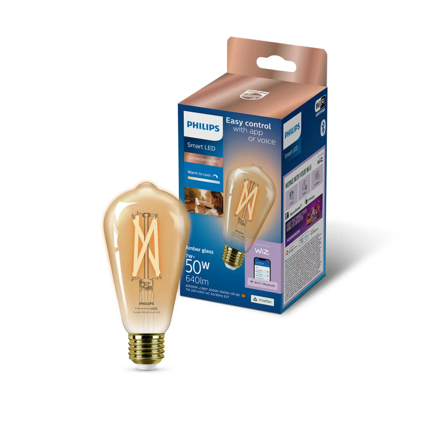 Philips Smart Lighting LED-filamenttilamppu 7W ST64 E27 2000-5000K 640lm Amber - 2