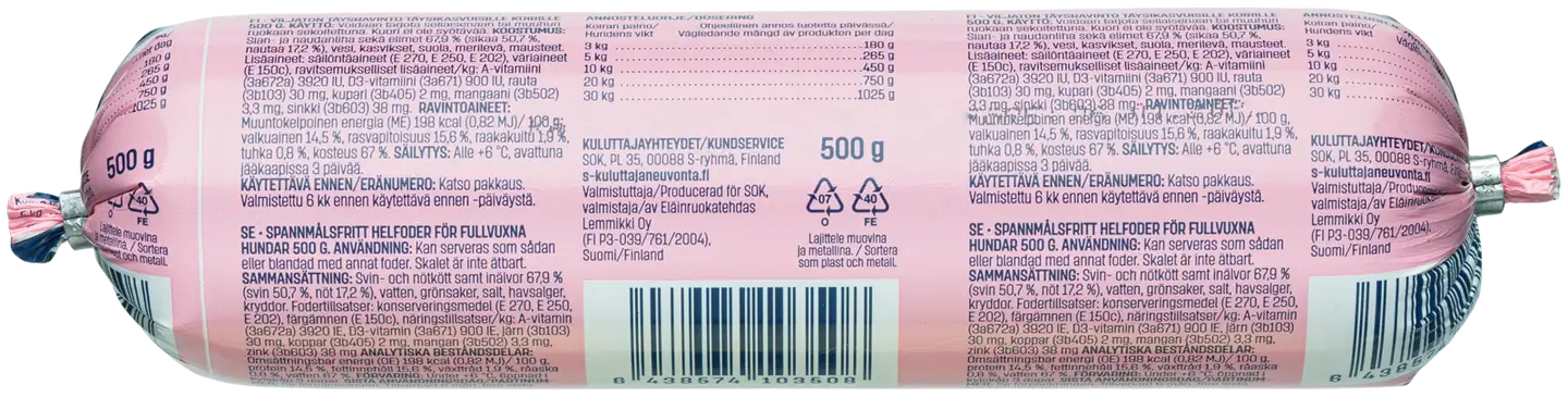 Kotimaista Koiran lihamureke täysravinto 500 g - 2