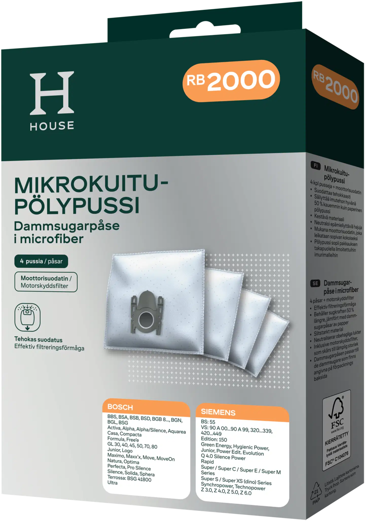 House RB2000 pölypussi 4 kpl + moottorisuodatin - 1