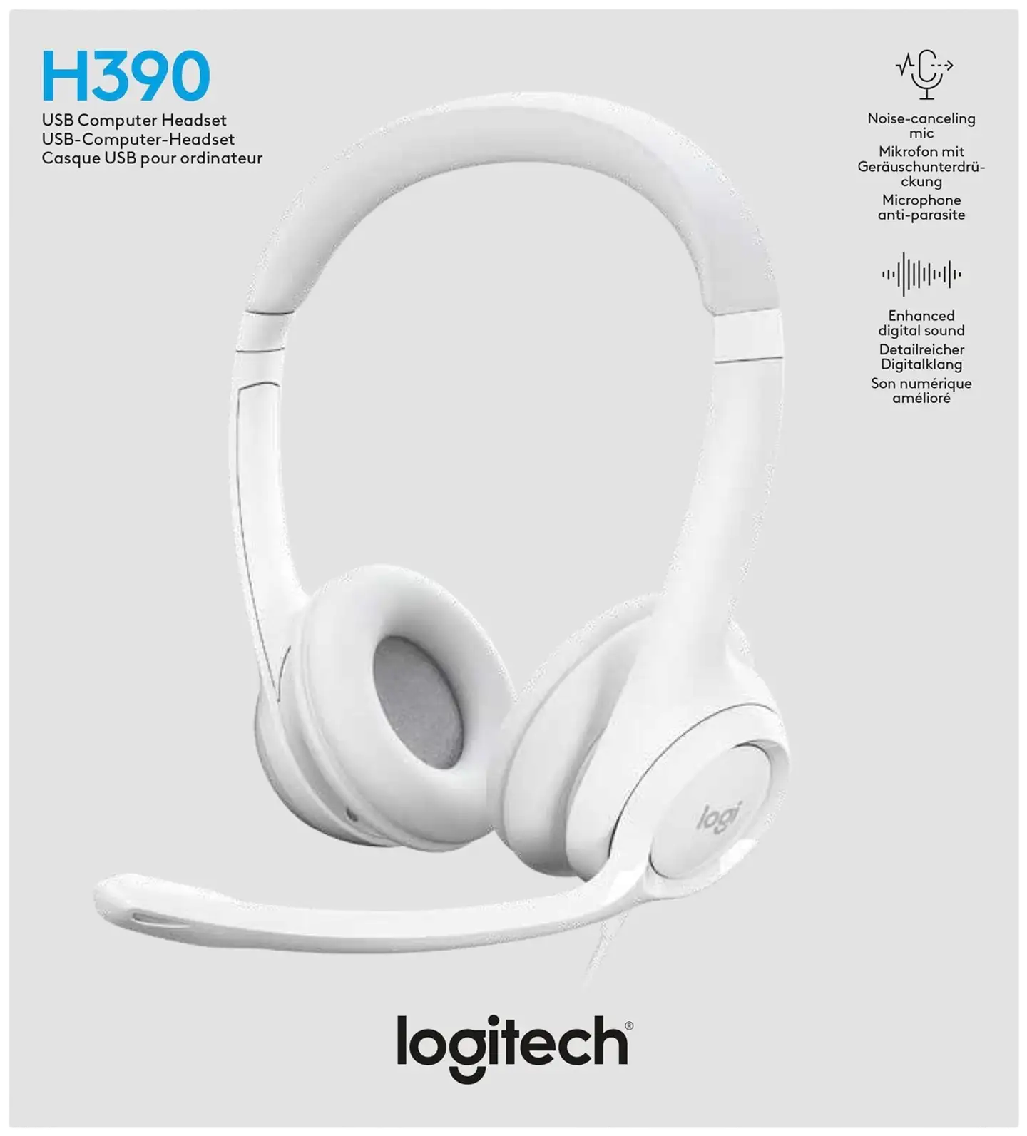 Logitech PC kuuloke H390 USB - valkoinen - 4