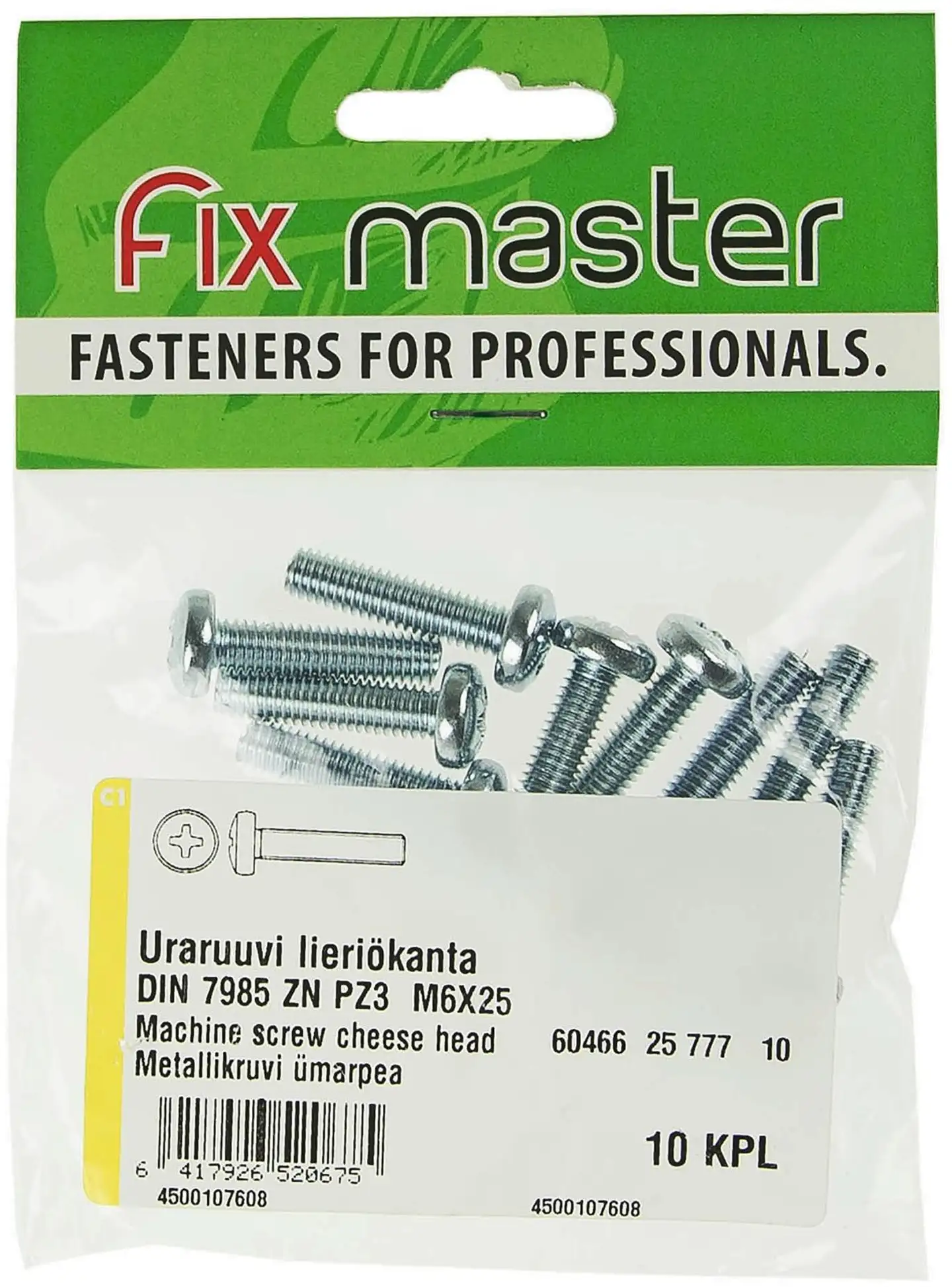 Fix Master uraruuvi kupukanta PZ3 M6X25 sinkitty 10kpl