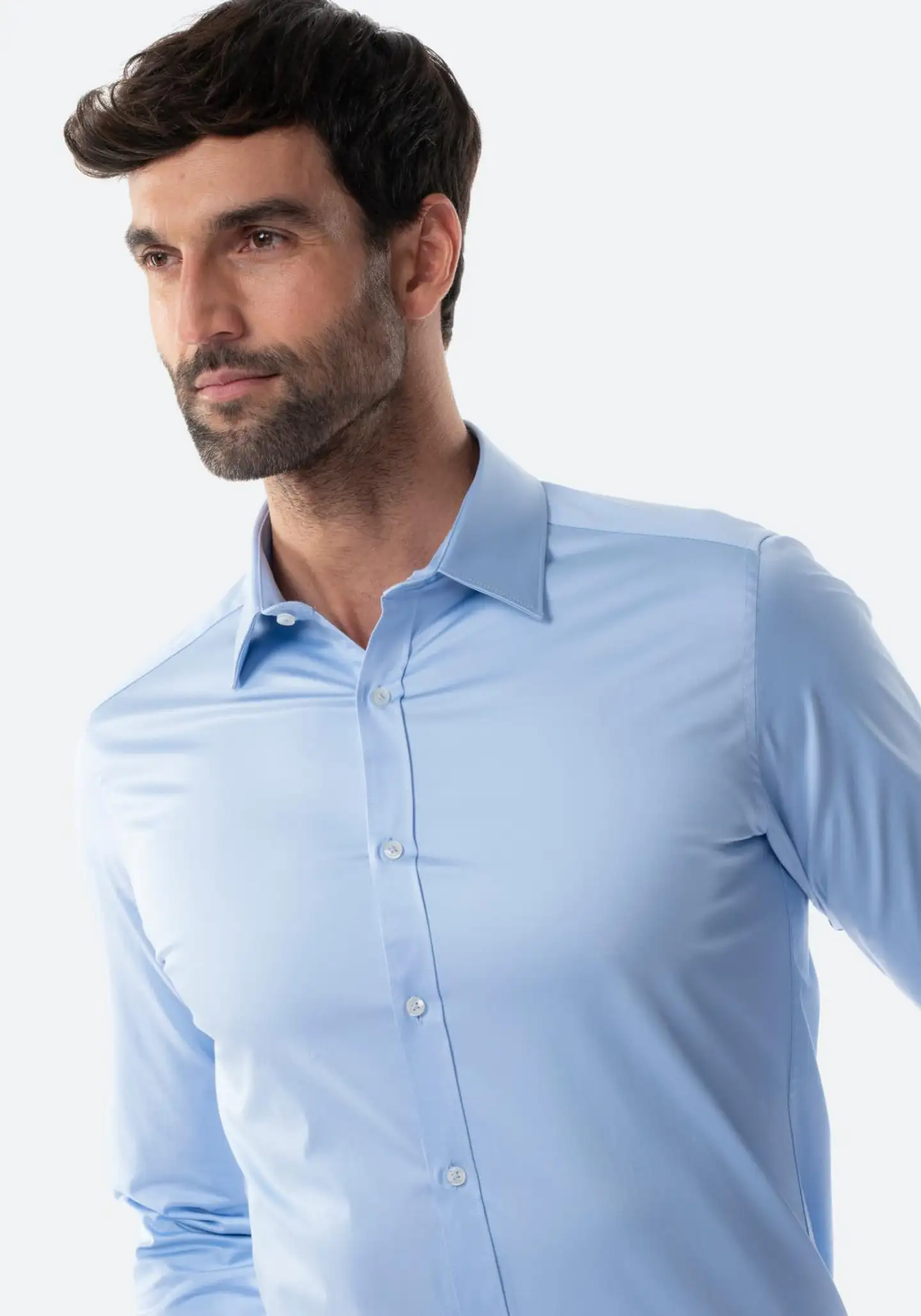 TEX miesten kauluspaita satin stretch I589867 - Blue Light - 5