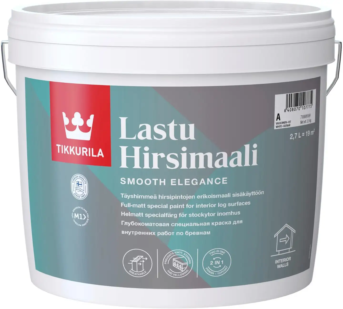 Tikkurila hirsimaali Lastu 2,7 l A valkoinen sävytettävissä täyshimmeä