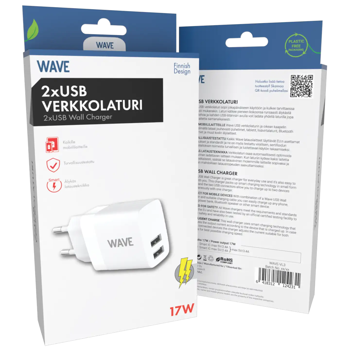 Wave 17 W verkkolaturi 2 x USB-A valkoinen - 2