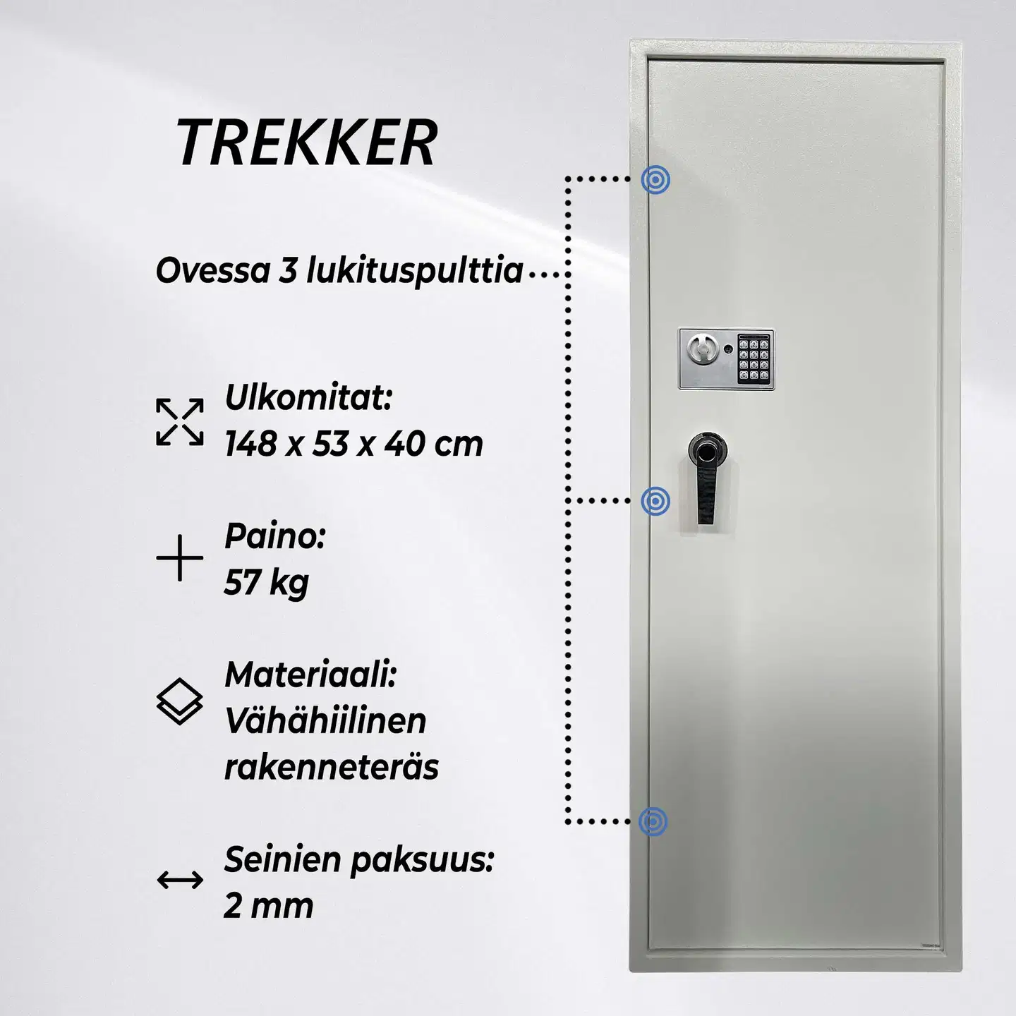 Trekker asekaappi 10 Asetta AS1000 V2, Digitaalilukolla, Valkoinen - 3