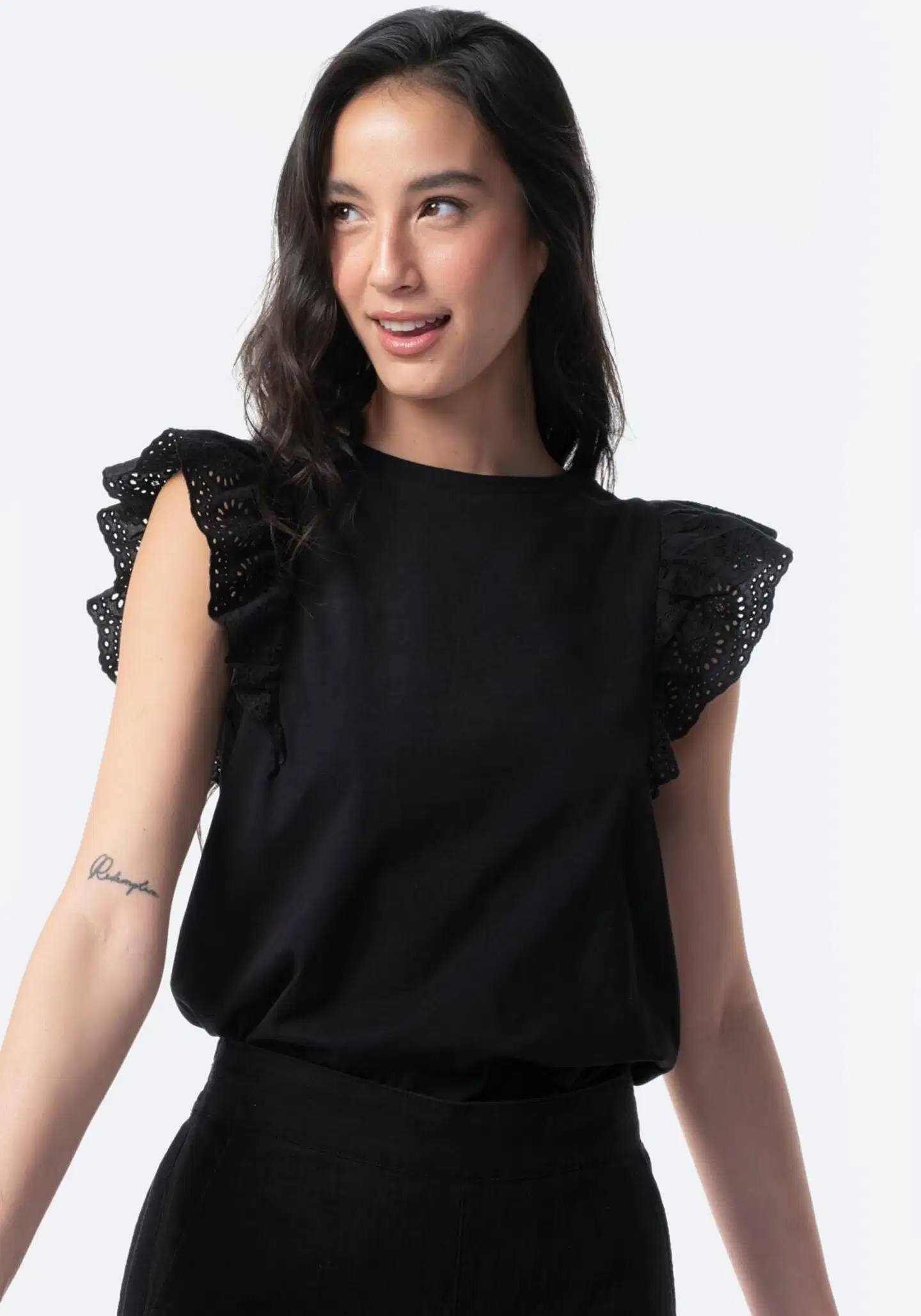 TEX naisten frillatoppi I282731 - BLACK 1 - 1