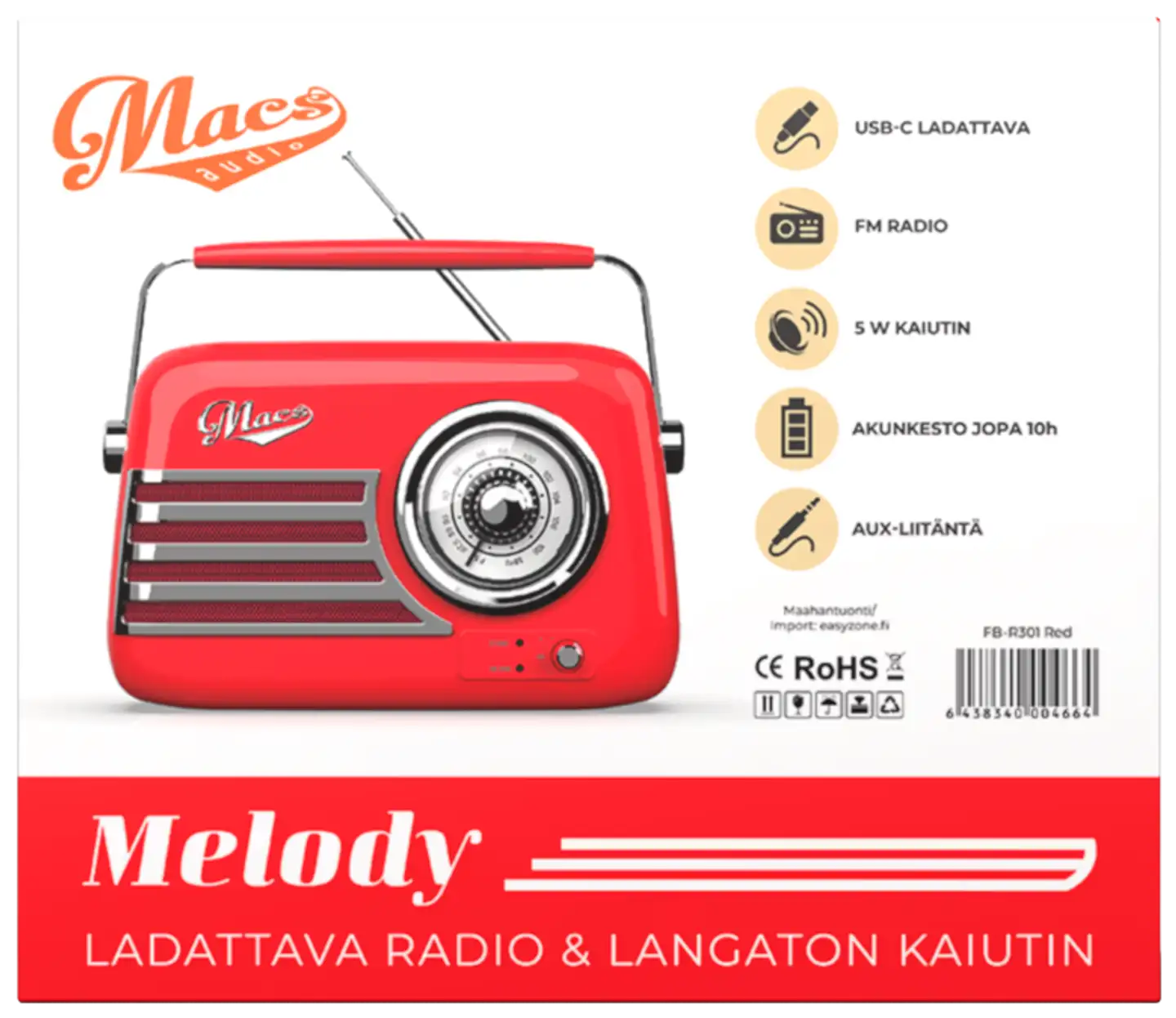 Macs radio Bluetooth kaiuttimella Melody punainen - 4