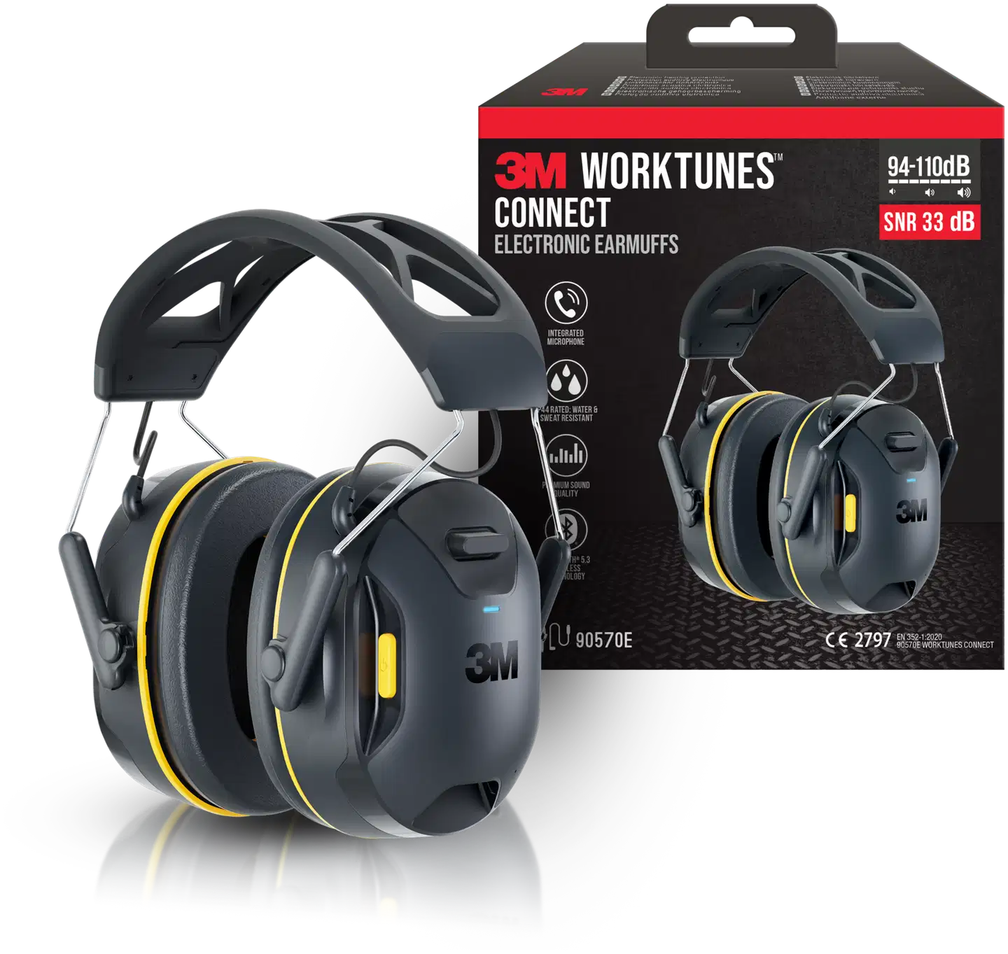 3M™ WorkTunes™ Connect -kuulonsuojaimet langattomalla Bluetooth®-teknologialla 90570E-1 - 1