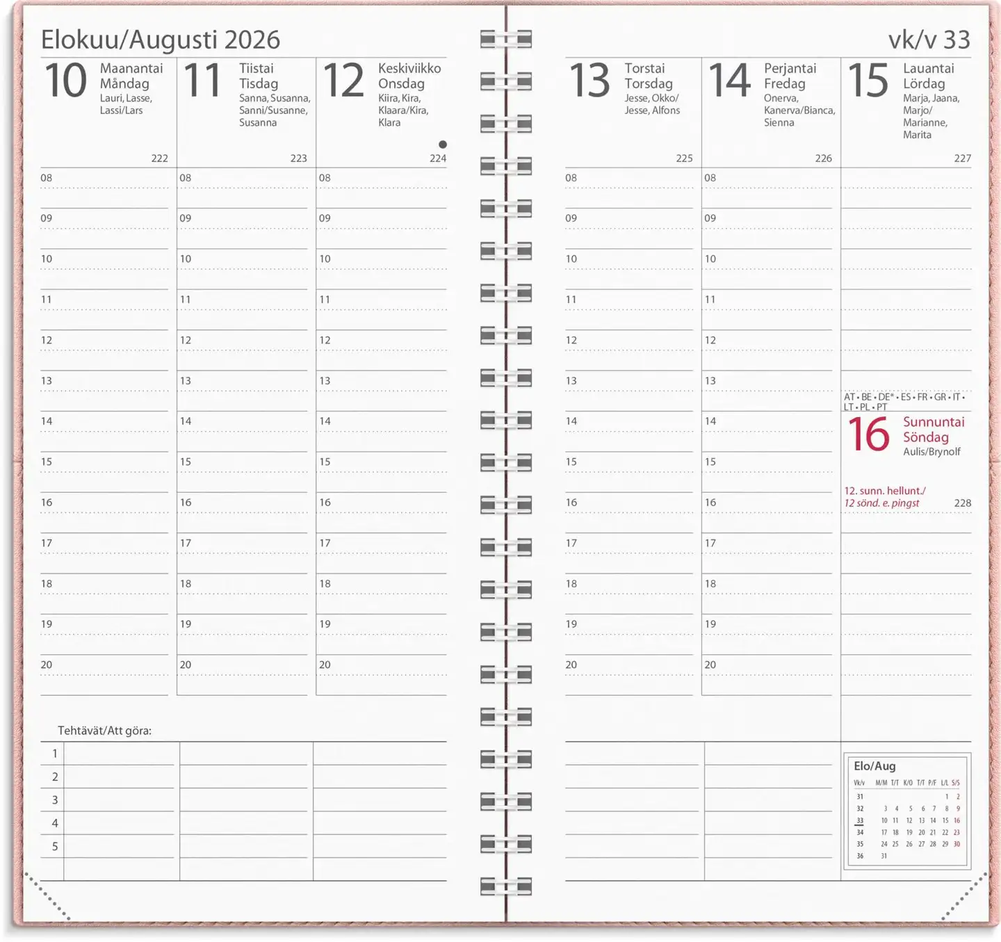 Burde Kalenteri 2026 Interplano roosa keinonahka - 2