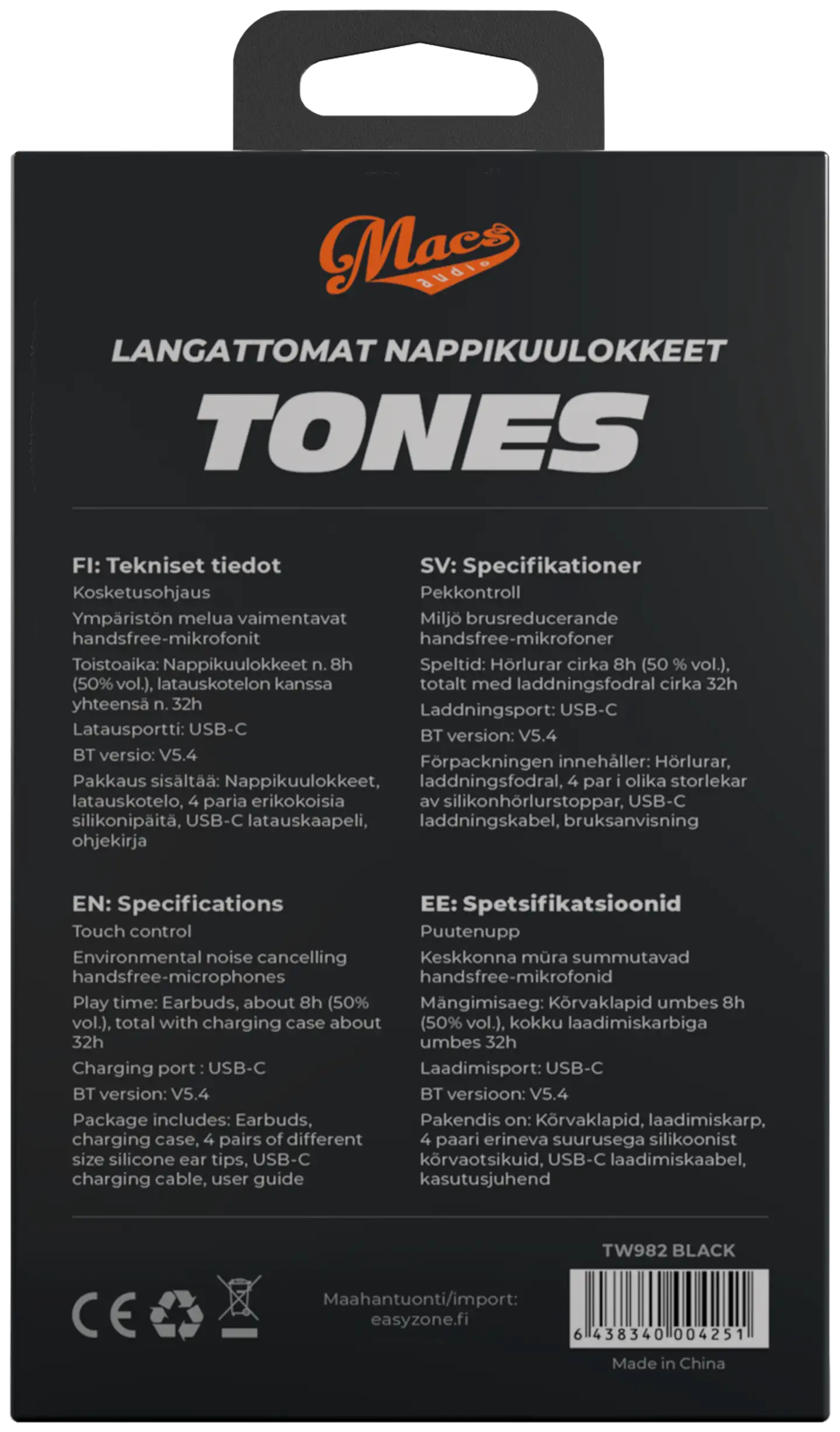 Macs langattomat nappikuulokkeet Tones musta - 4