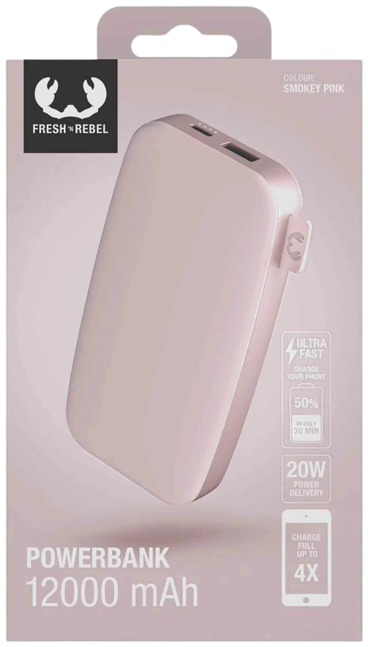 Fresh 'n Rebel Varavirtalähde 12000 mAh USB-C -liitännällä, Ultra Fast Charging, 20W PowerDelivery, Smokey Pink - 5