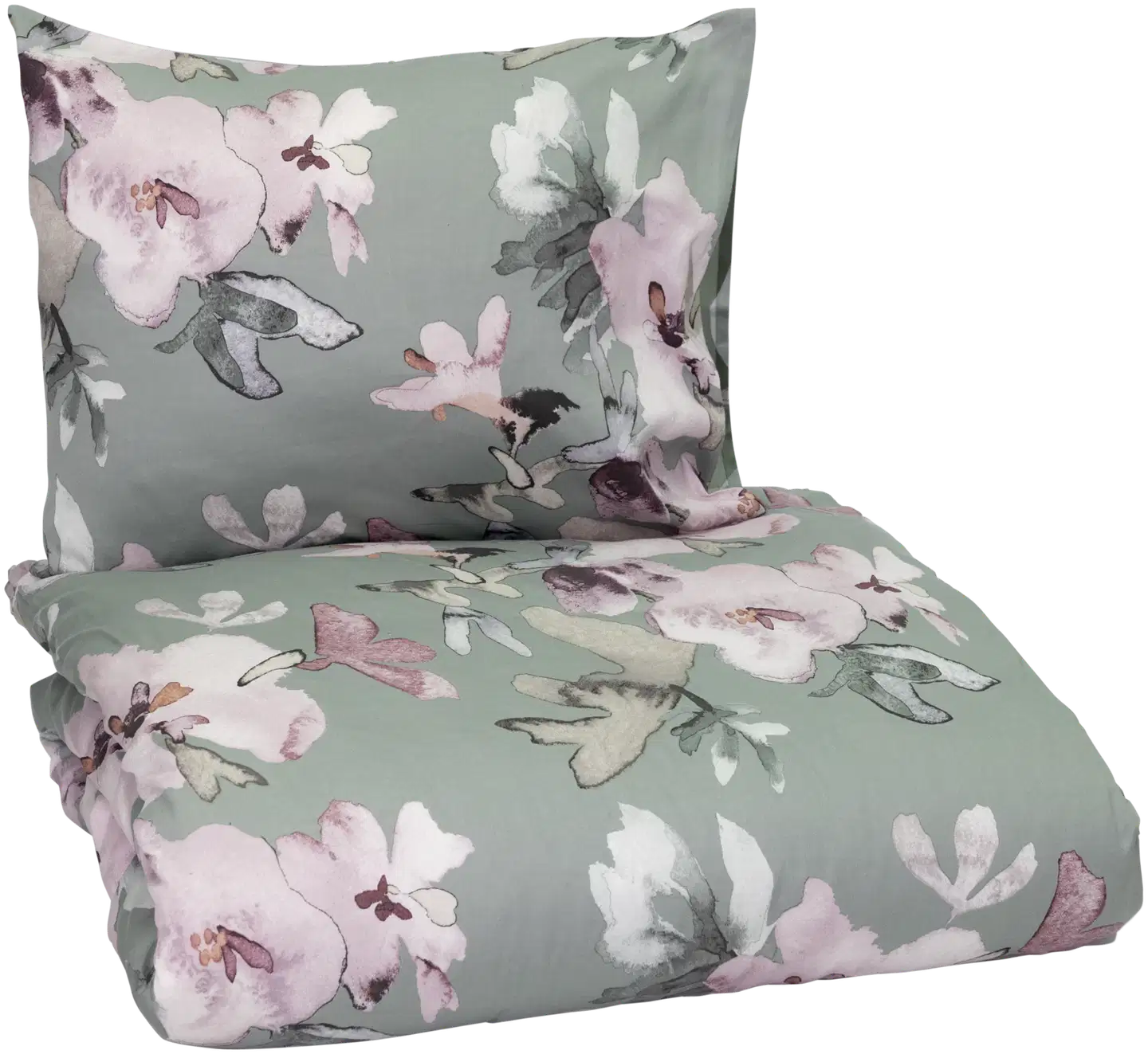 Pentik Hetki pussilakanasetti 150x210 cm + 50x60 cm kukka vihreä - 1