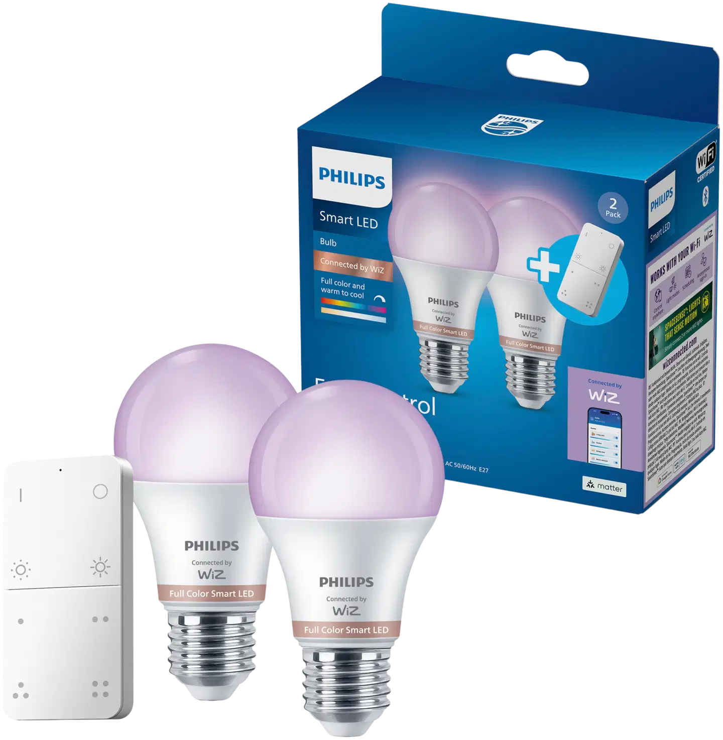 Philips Smart Lighting aloituspakkaus A60 E27 8.5W RGB 2 kpl kaukosäätimellä - 1