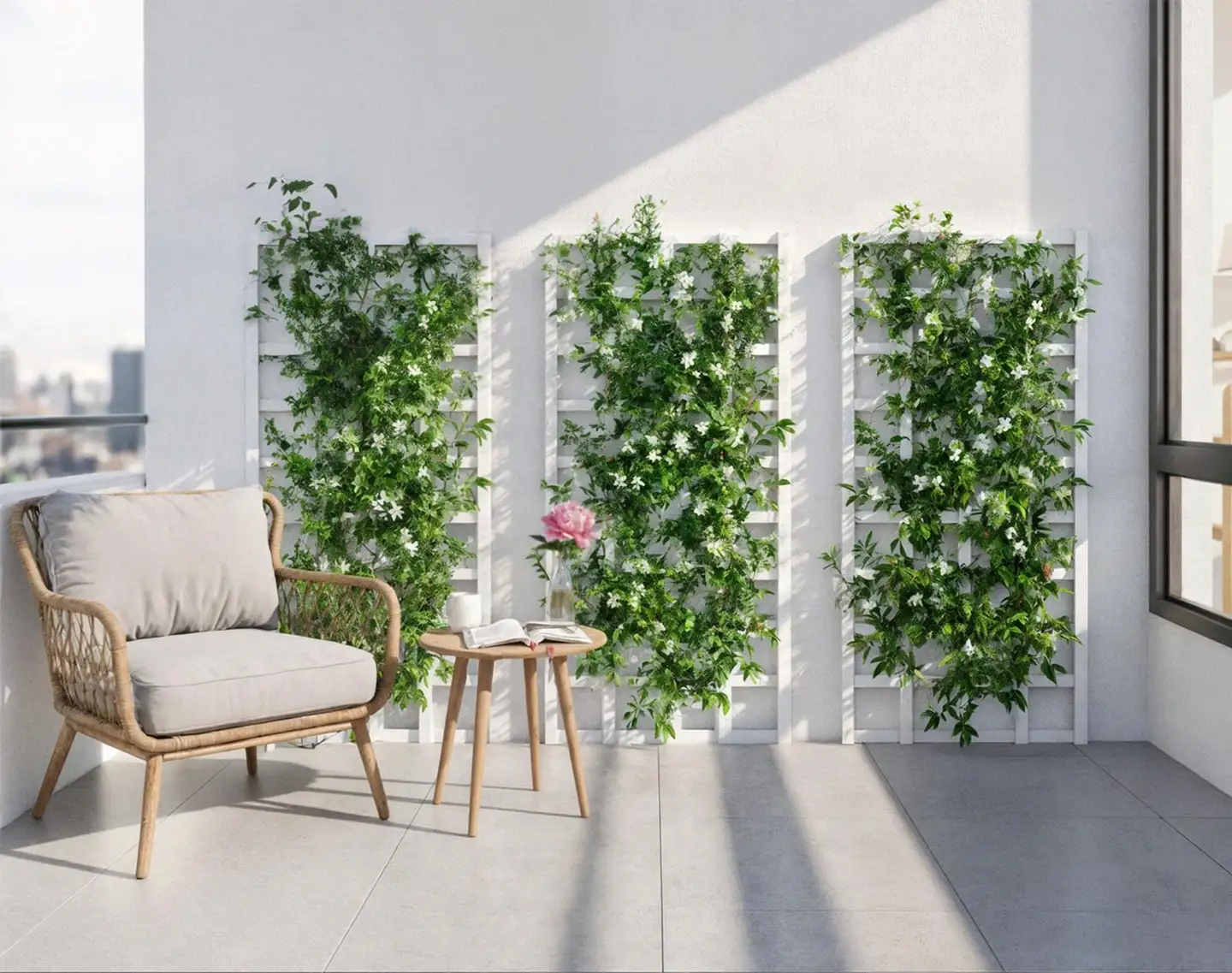 Ritilä/aitaelementti, valkoinen, 80x180cm, Materiaalivahvuus 15x38mm - 4