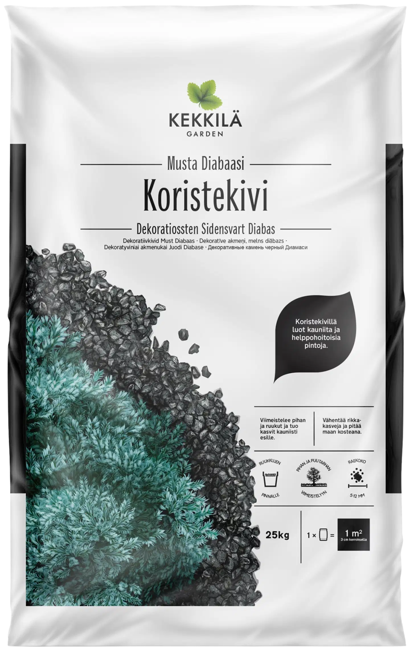 Kekkilä Koristekivi musta diabaasi 25 kg, lava 42 säkkiä - 2