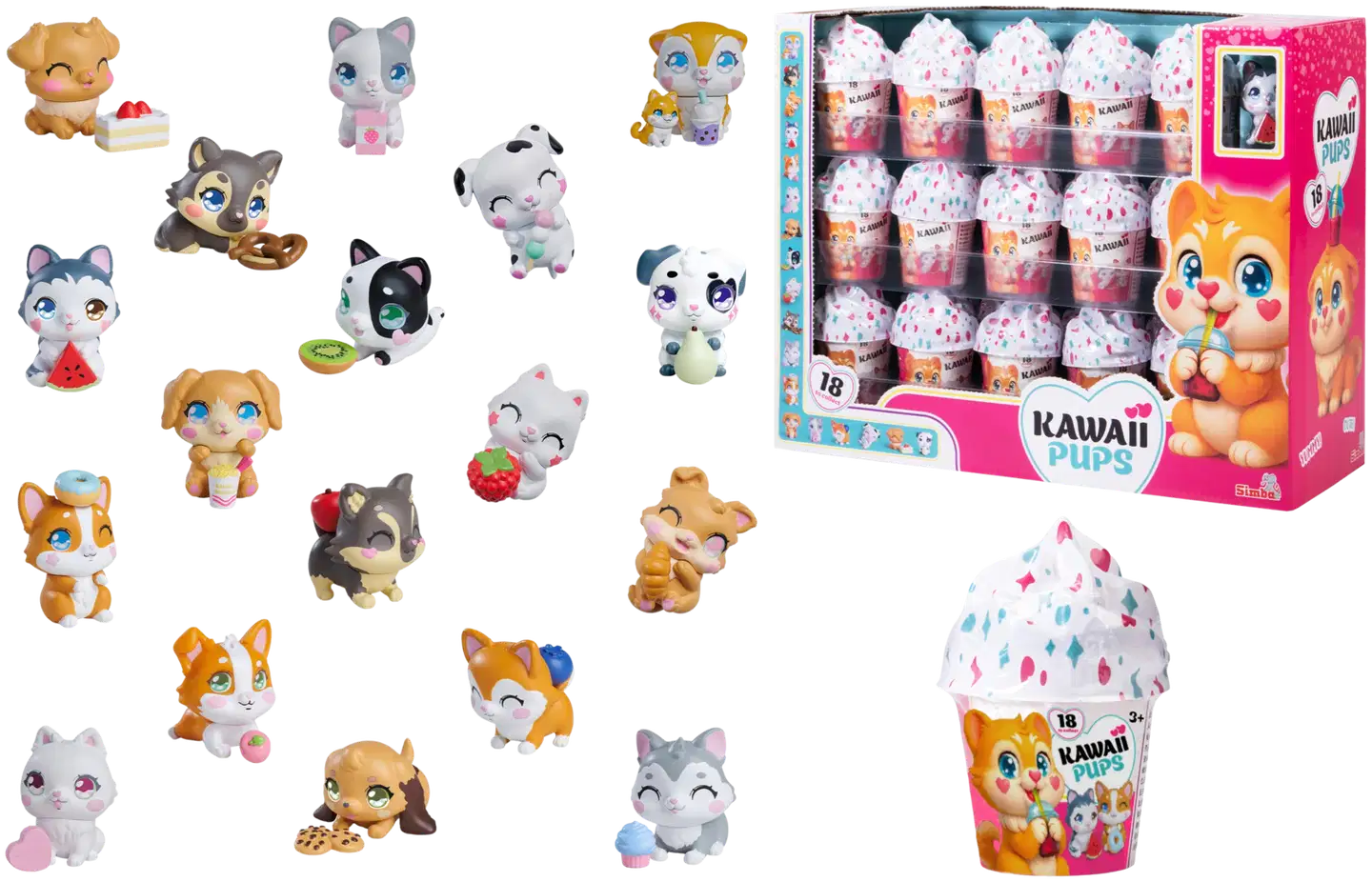 Simba - Kawaii Pups, söpö 4,5 cm keräilylemmikki ja herkkuruoka, 18 erilaista, myydään yksittäin - 1