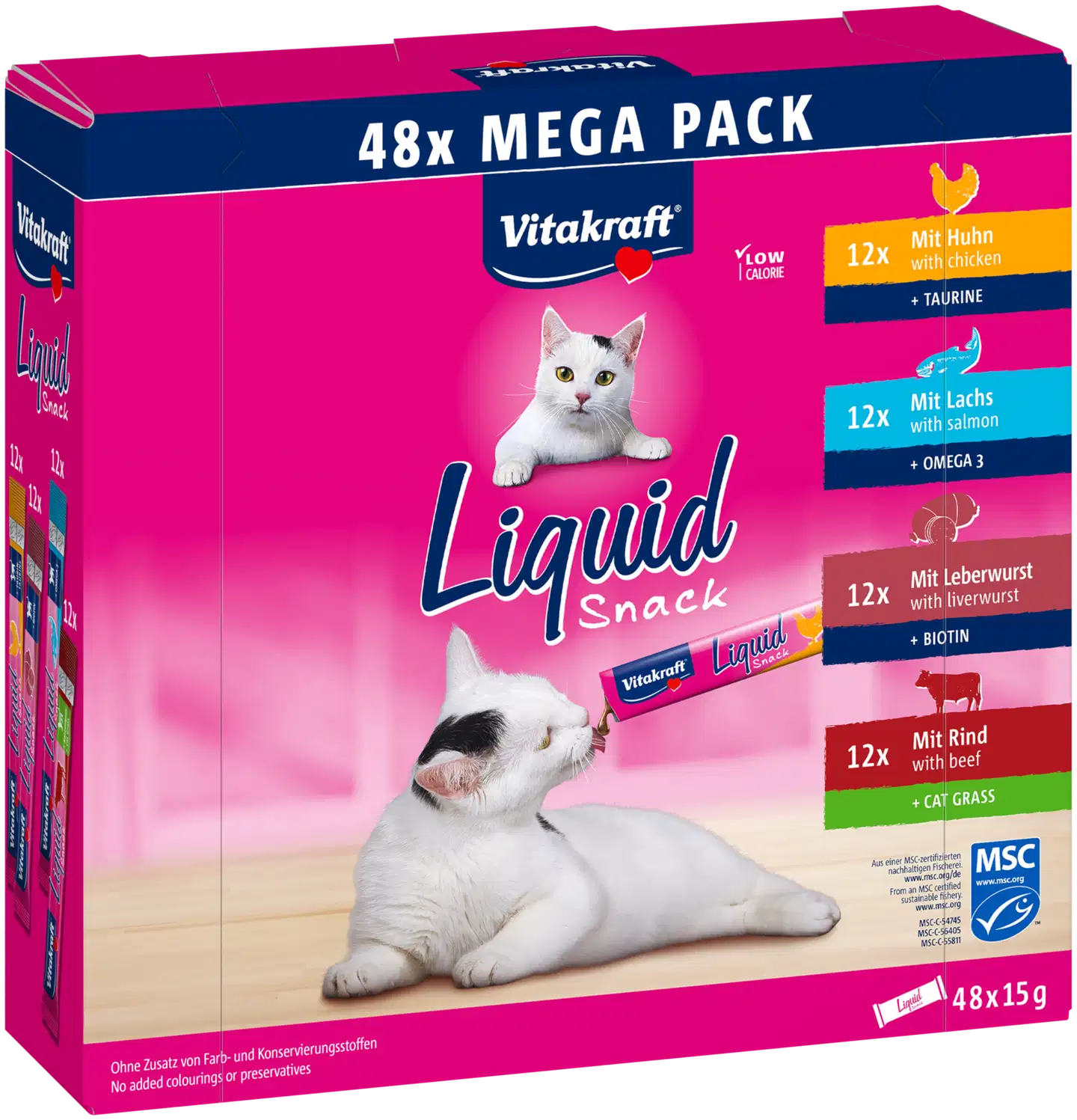 Vitakraft Liquid Snack Mega pack  Kana+ Lohi + Maksamakkara + Nauta 48x15g