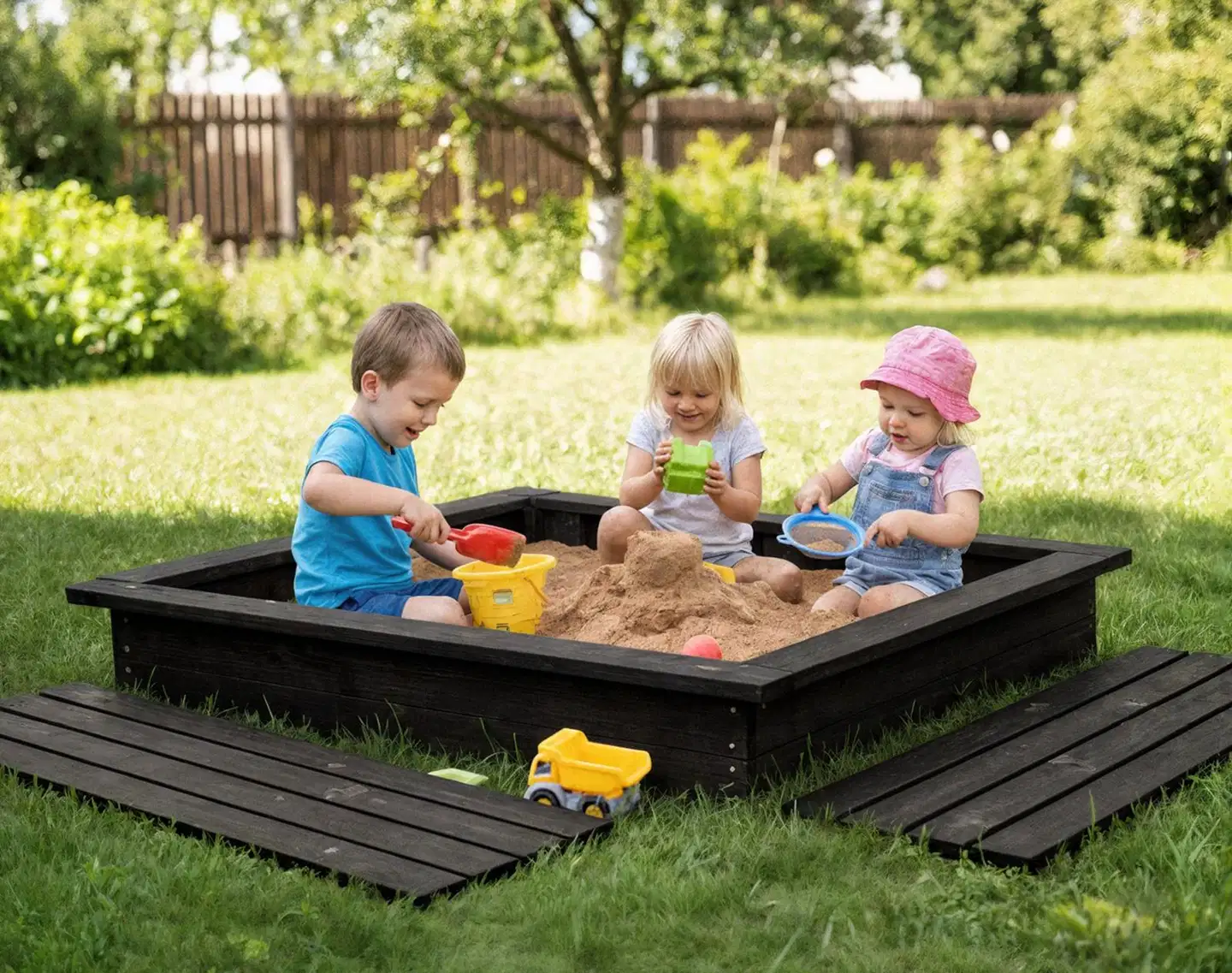 Kannellinen hiekkalaatikko, grafiitin harmaa, 120x120 cm - 4