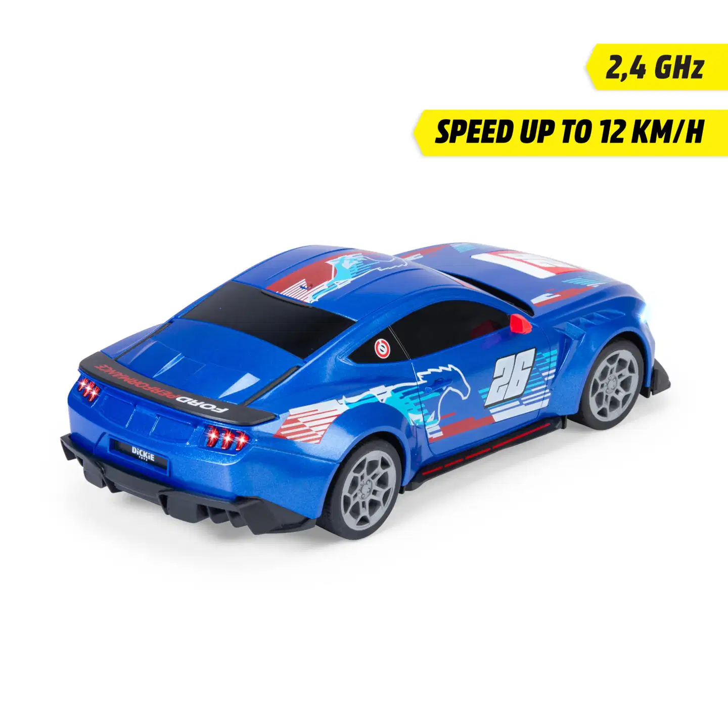 Dickie Toys - RC Ford Mustang Customized 1:24, 29 cm, Try Me, RTR, radio-ohjattava, 4 kanavainen ohjain, taajuus 2,4 GHz, USB lataus, valotoiminto - 3