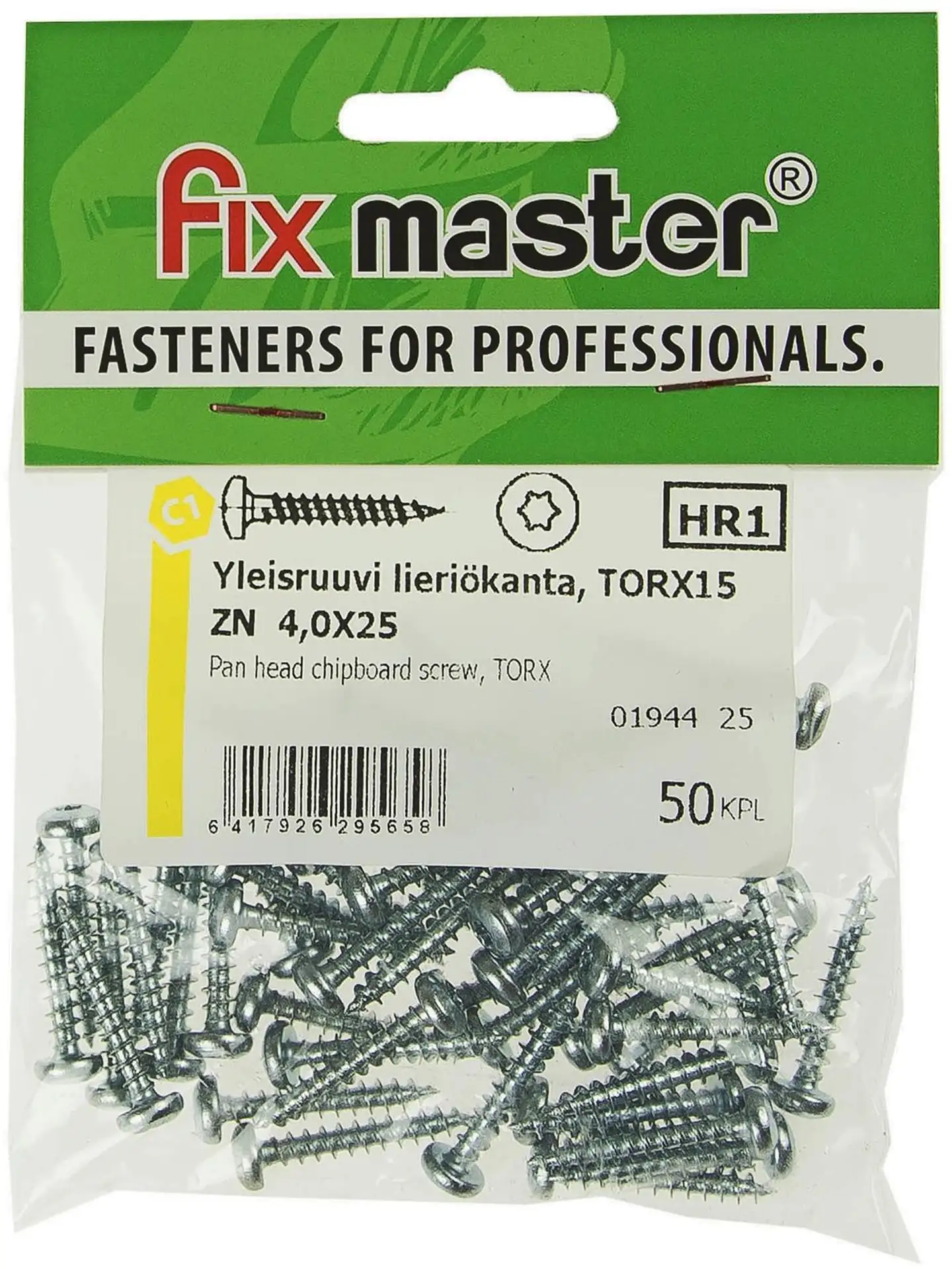 Fix Master yleisruuvi kupukanta 4X25 torx15 sinkitty 50kpl