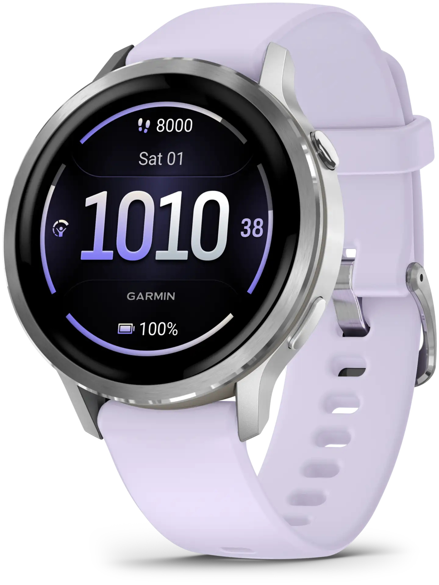 Garmin älykello Venu 4 – 41 mm, hopeanvärinen ja sinivioletti silikonihihna - 1