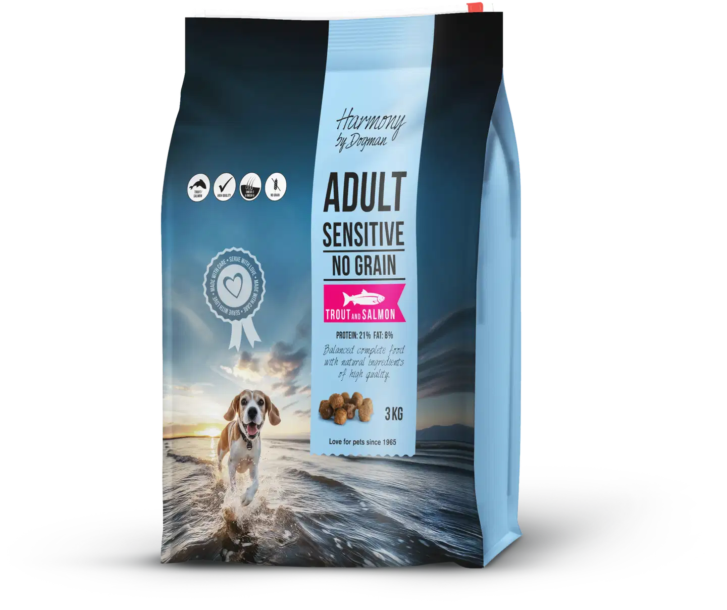 Dogman Harmony Adult Sensitive lohi viljaton koiranruoka 3kg