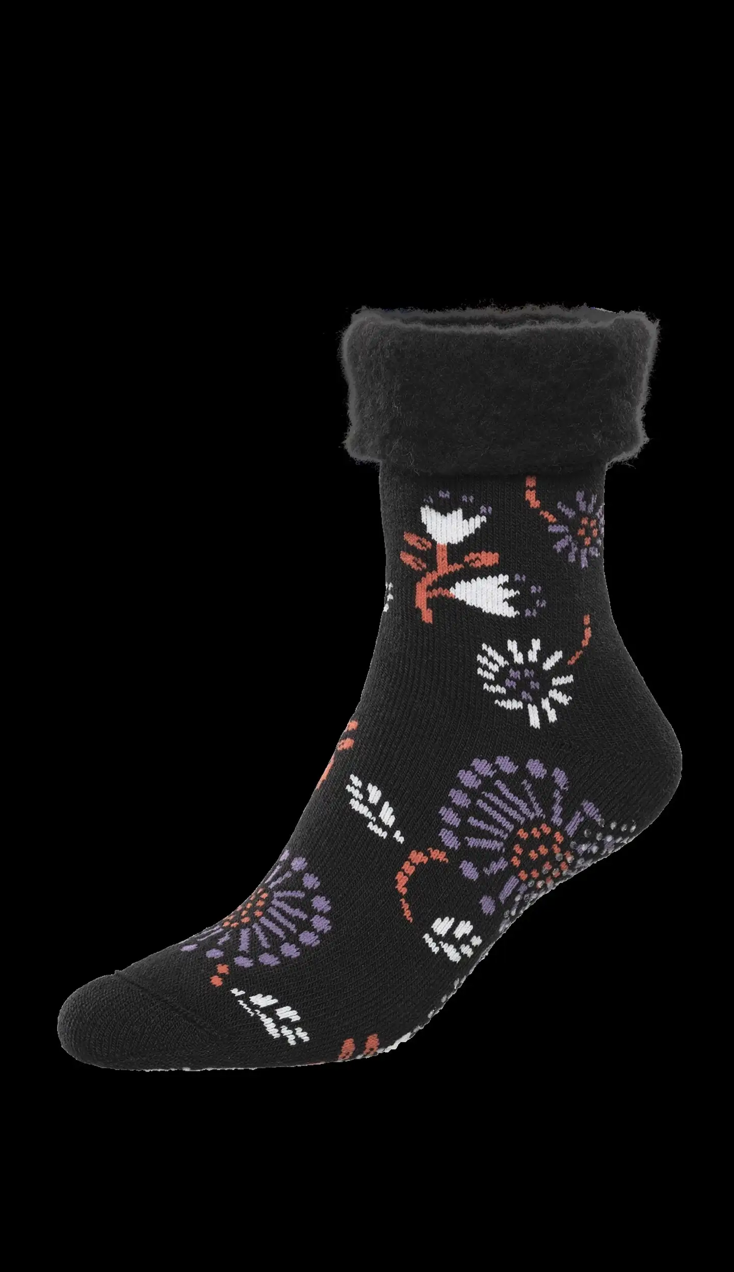 Sidoste naisten pörrösukat kukka liukuesteillä - MUSTA