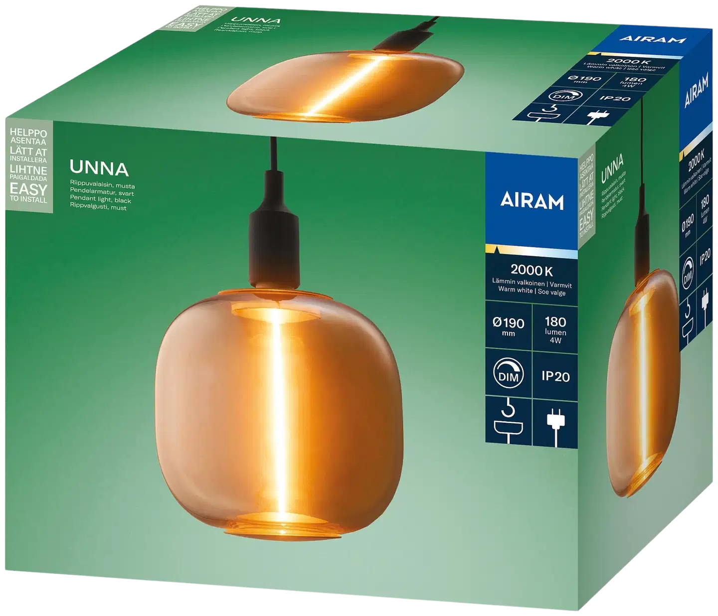 Airam Unna LED riippuvalaisin E27 musta - 2