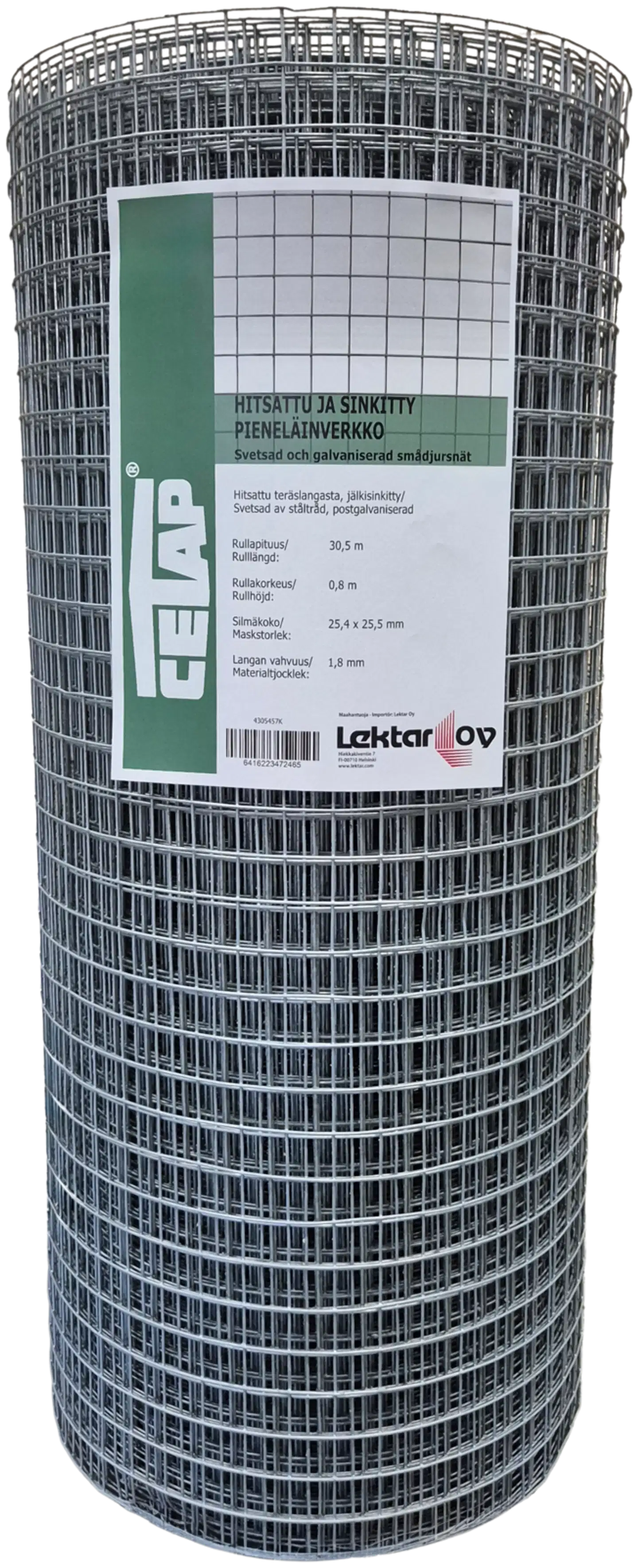 Cetap Hitsattu pieneläinverkko 1x1, 25,4 x 25,5mm, 1,80mm, 0,8x30,5m